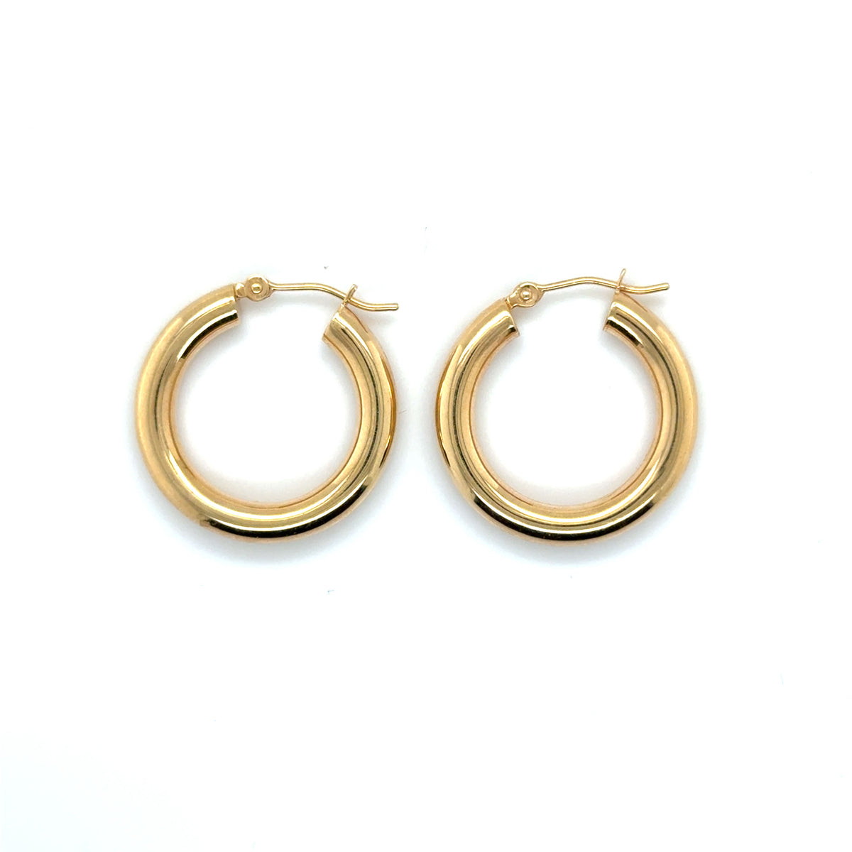 14K Yellow Gold Bold Polished Hoop Earrings, 25mm, 4mm Thick