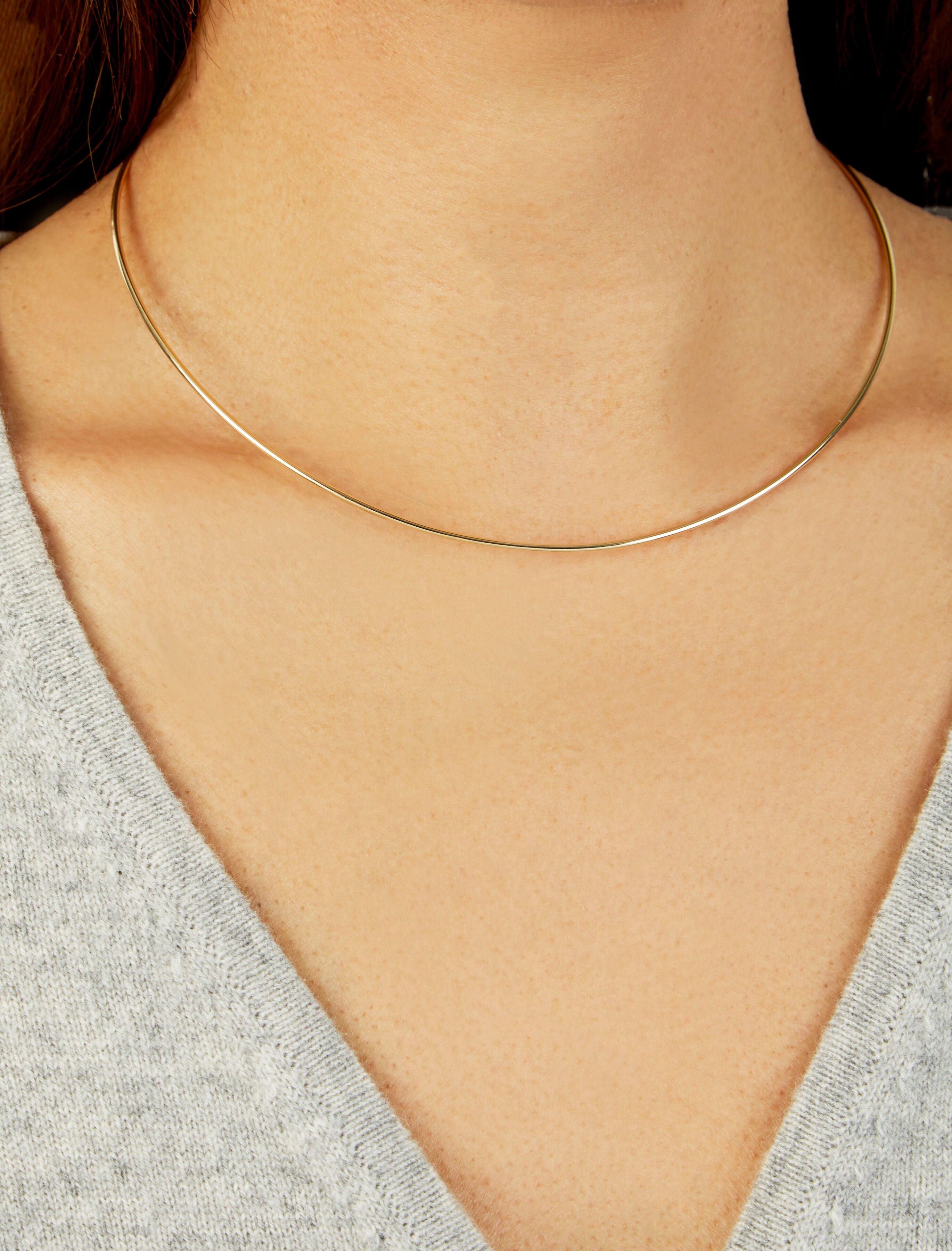 14K Yellow Gold Thin Omega Collar Necklace 16"