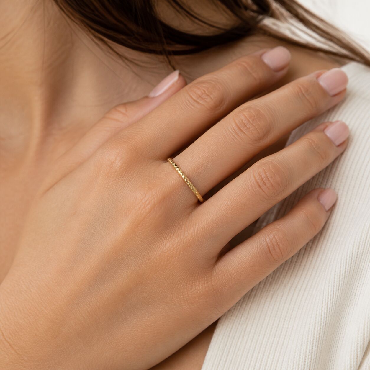 14K Yellow Gold Faceted Stackable Band Ring