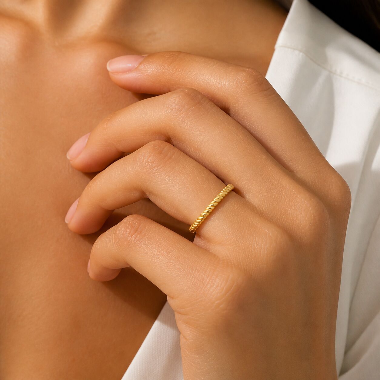 14K Yellow Gold Twisted Rope Stackable Band Ring