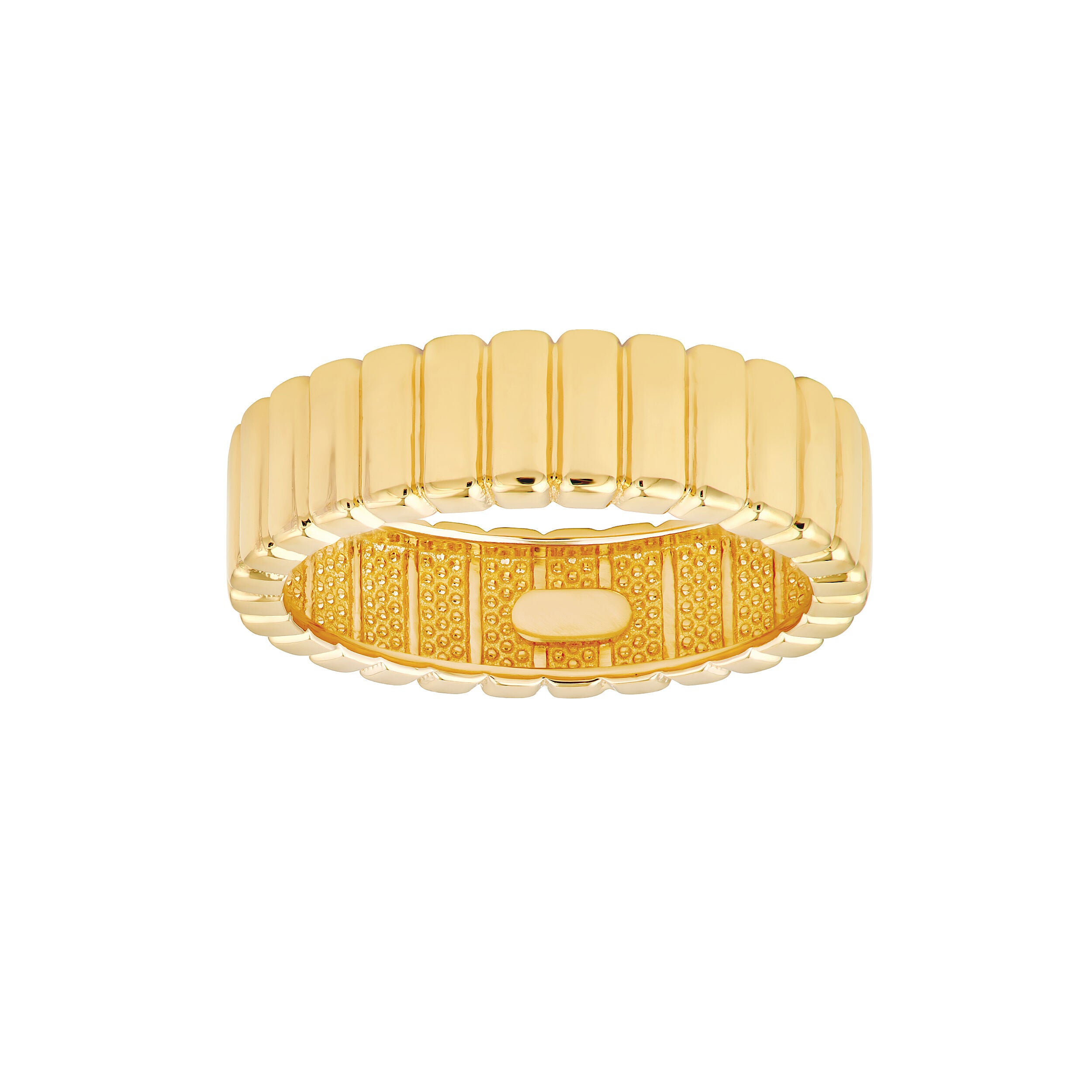 14K Yellow Gold Wide Ribbed Band Ring , 5.9mm
