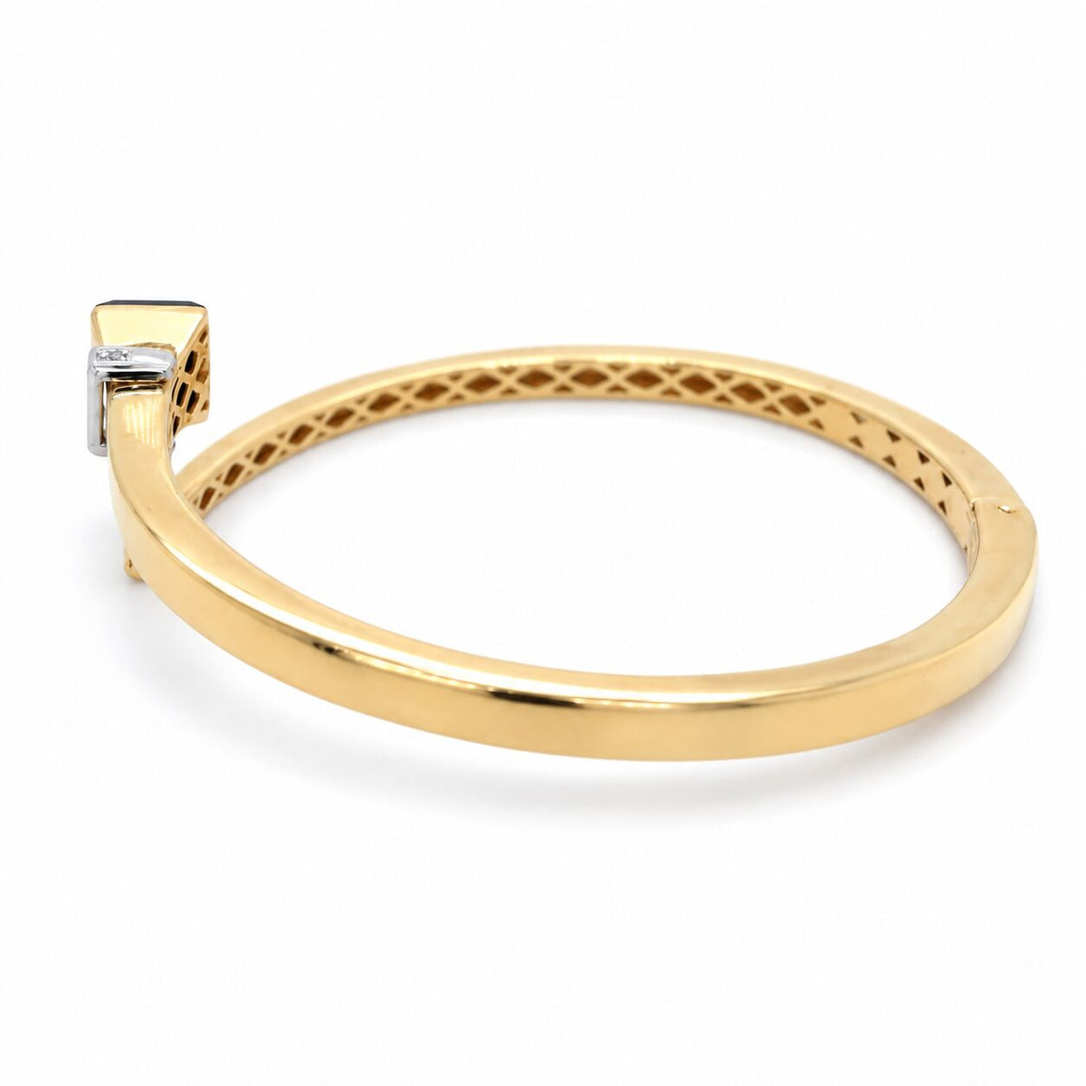 14K Yellow Gold Black Onyx & Diamond Hinged Wrap Bangle, 7"