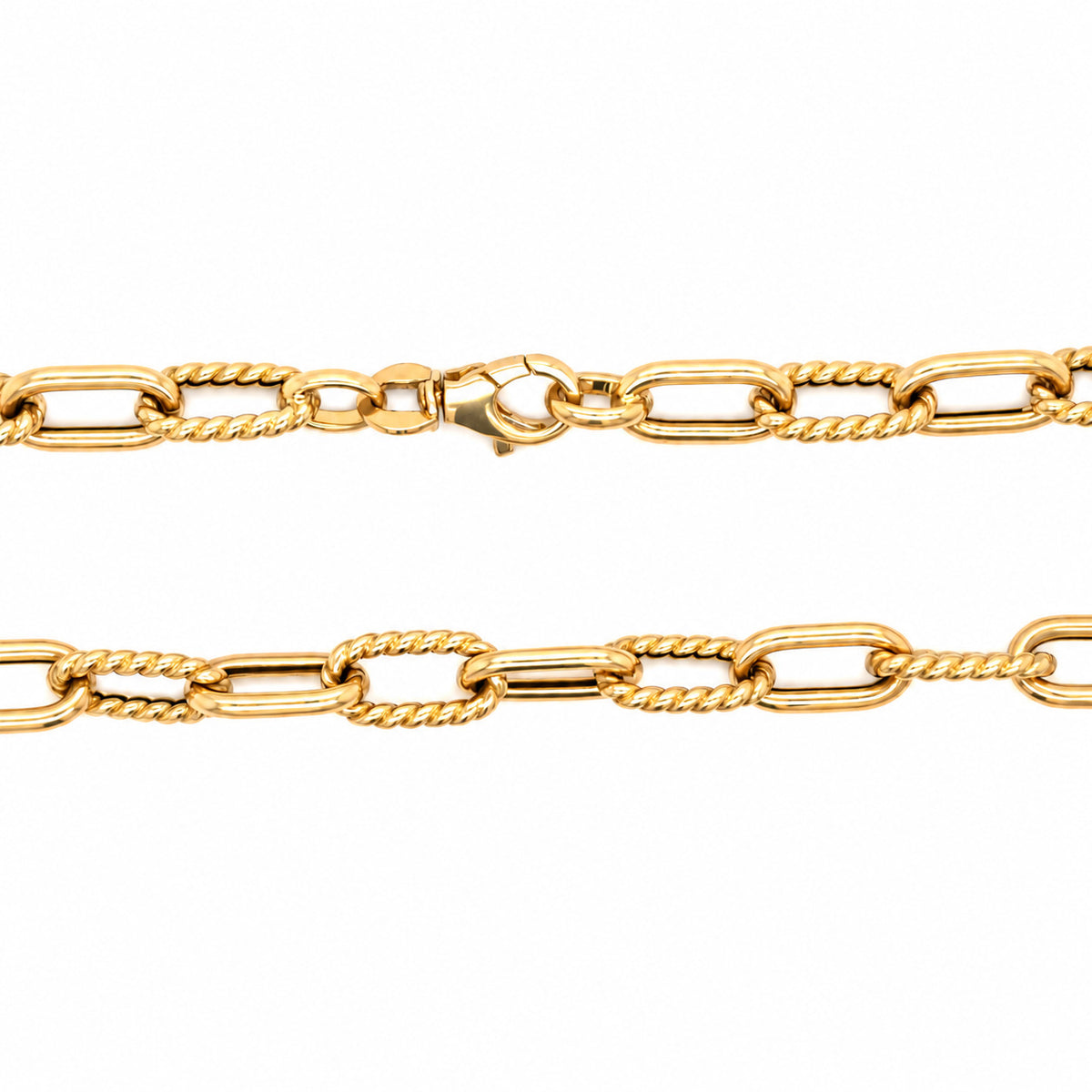 14K Yellow Gold Textured and Polished Oval Link Necklace, 5.8mm, 16-18", Made in Italy