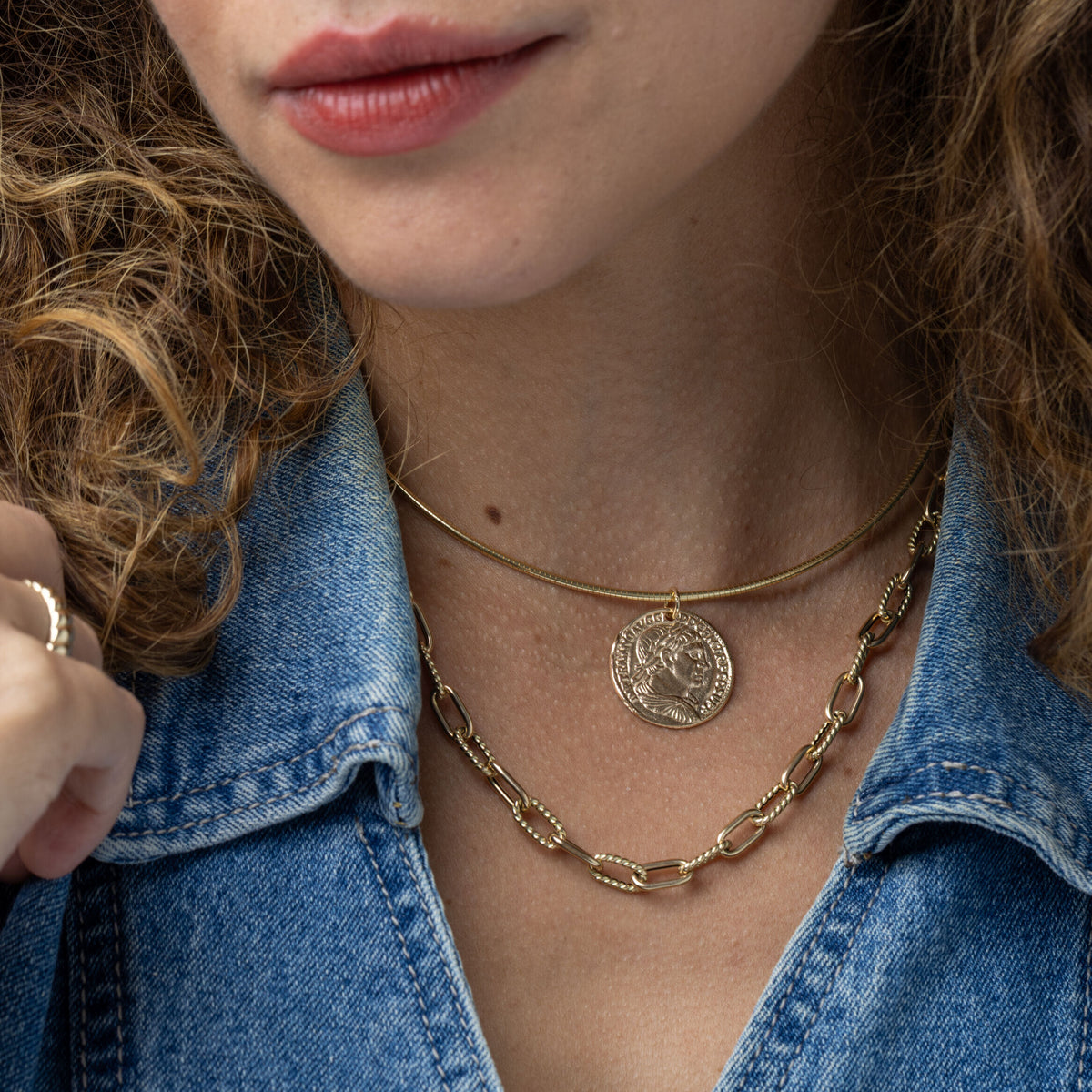14K Yellow Gold Textured and Polished Oval Link Necklace, 5.8mm, Made in Italy, Real Gold, 16", 18"