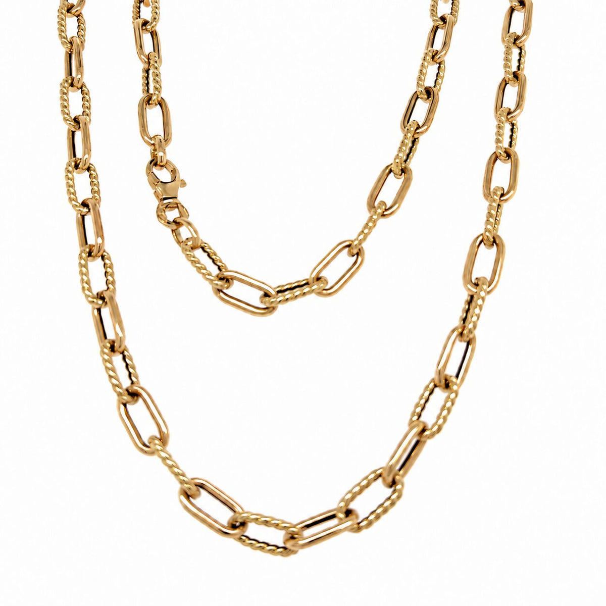 14K Yellow Gold Textured and Polished Oval Link Necklace, 5.8mm, 16-18", Made in Italy
