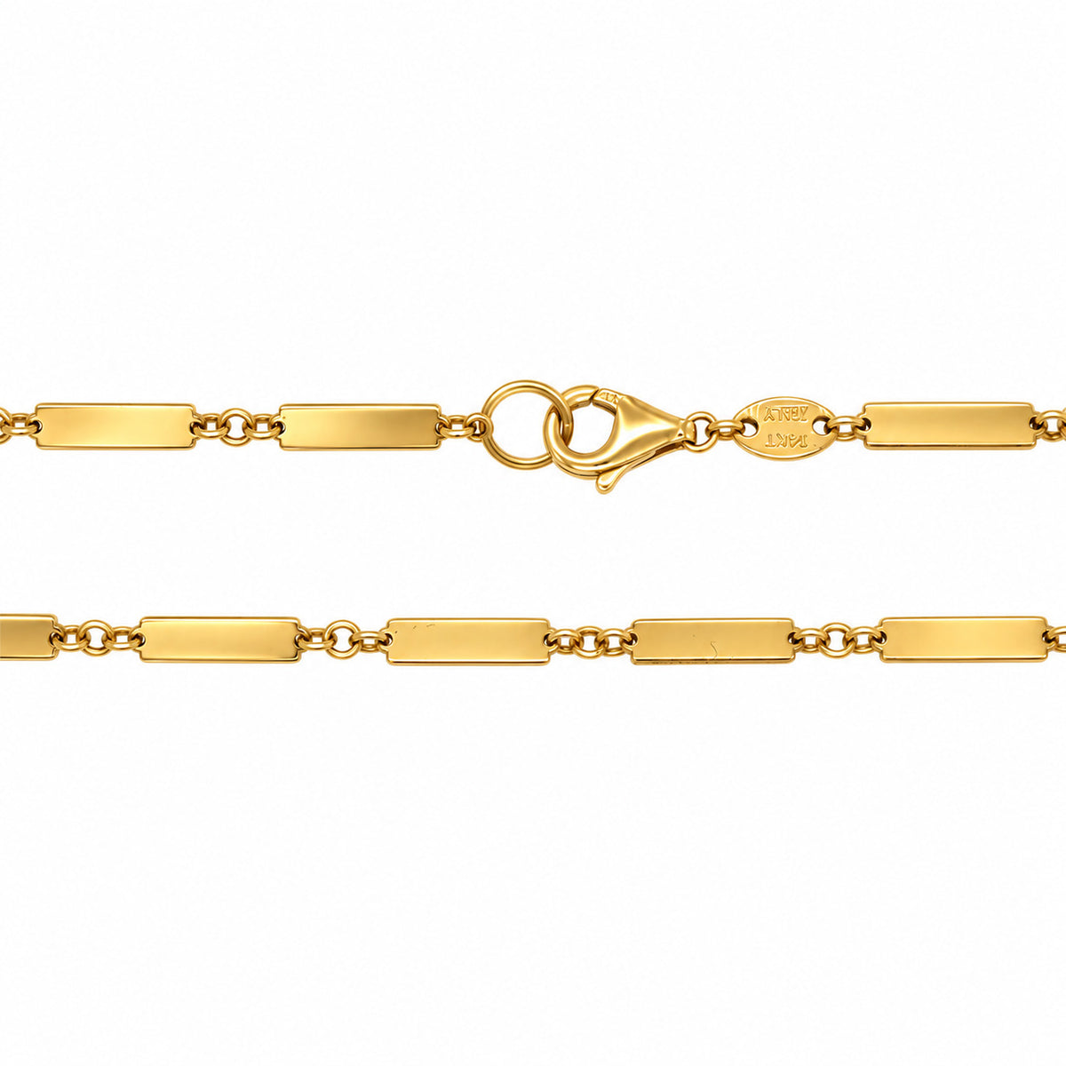 14K Yellow Gold Flat Rectangle Bar Link Necklace, 2mm, 20", 22", Made in Italy