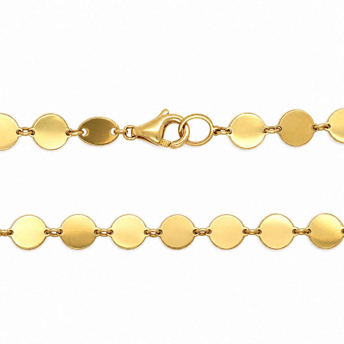 14k yellow gold round mirror disc ink chain necklace