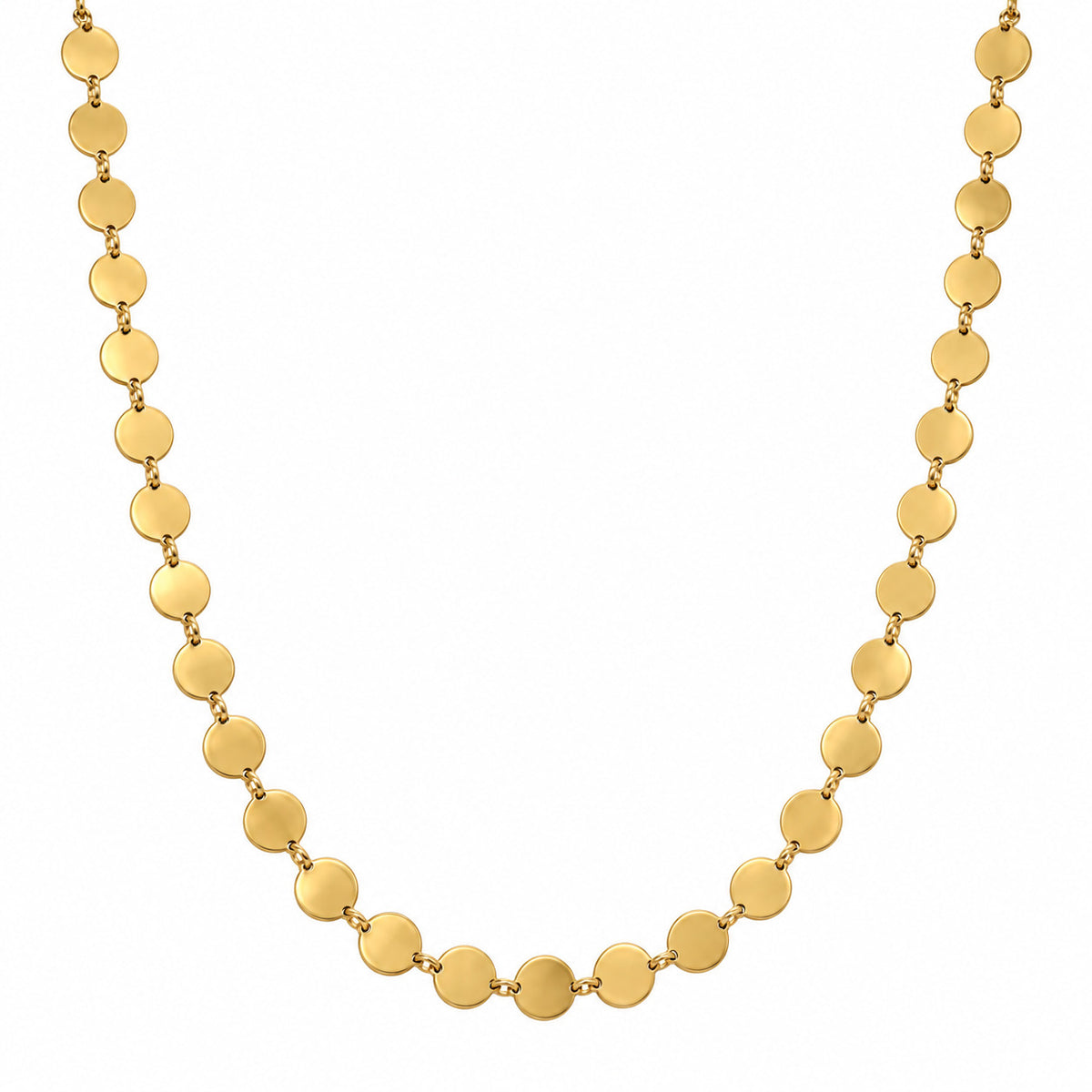 14k yellow gold round mirror disc ink chain necklace