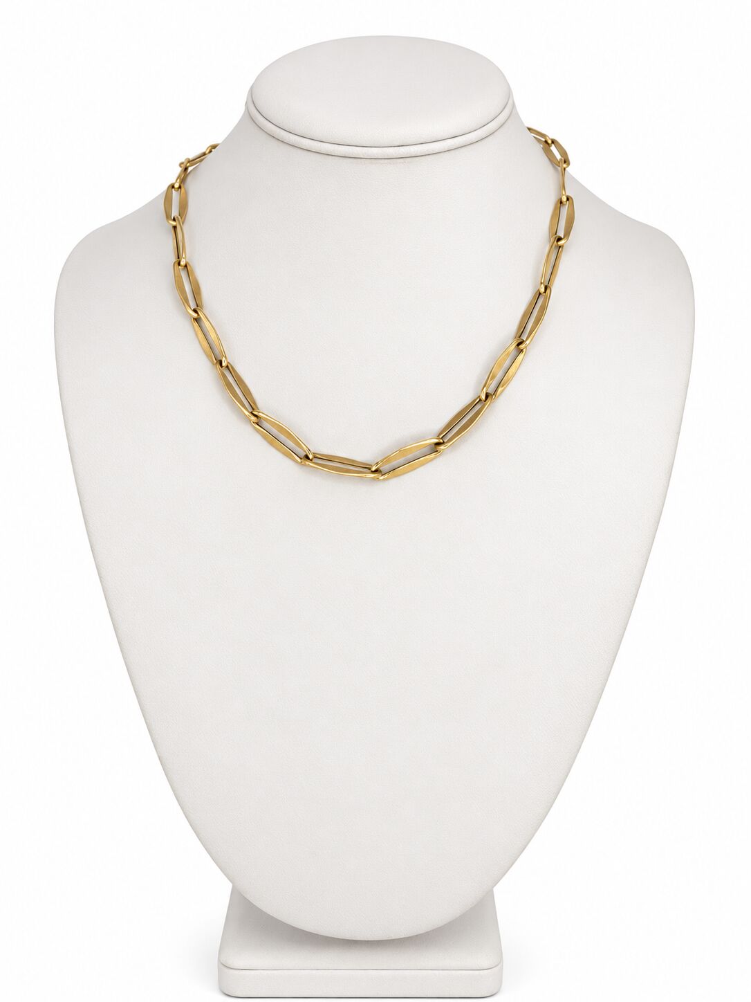 14K yellow gold marquise chain with elongated polished links, adjustable 18–20 inches, crafted in Italy