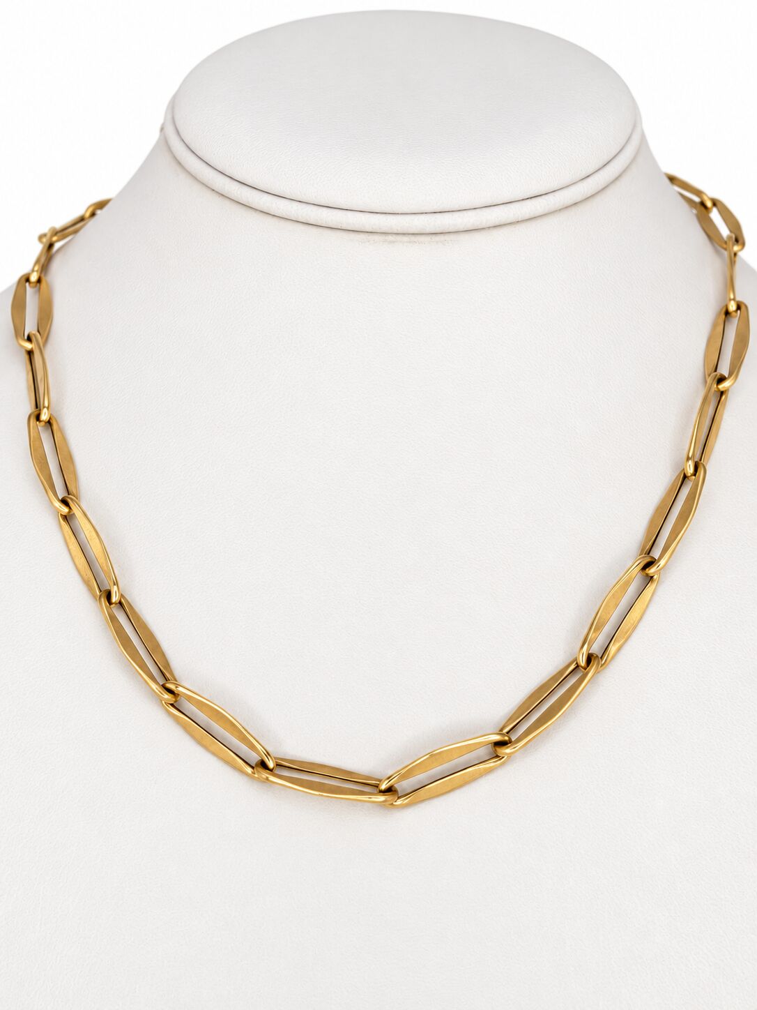 14K yellow gold marquise-link necklace featuring elongated polished links, adjustable 18-20", Italian craftsmanship
