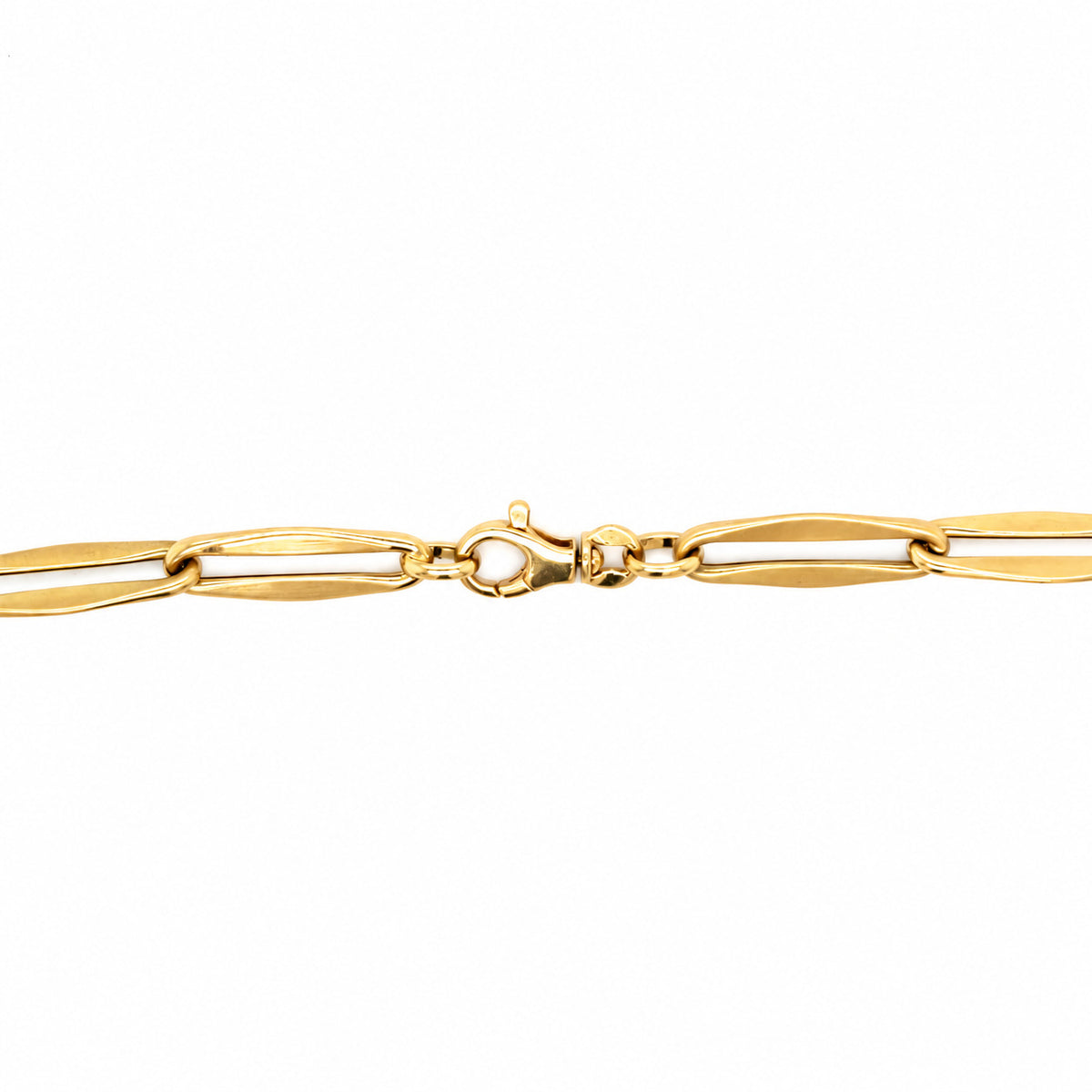 14K yellow gold open marquise-link necklace with elongated polished links, adjustable 18–20 inches, Italian-made