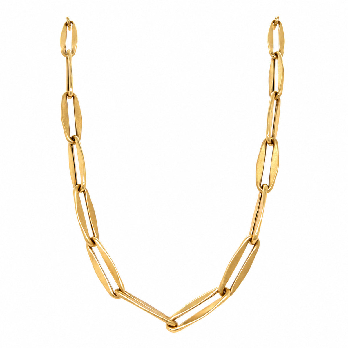 14K yellow gold open marquise-link necklace with elongated polished links, 18-20", made in Italy