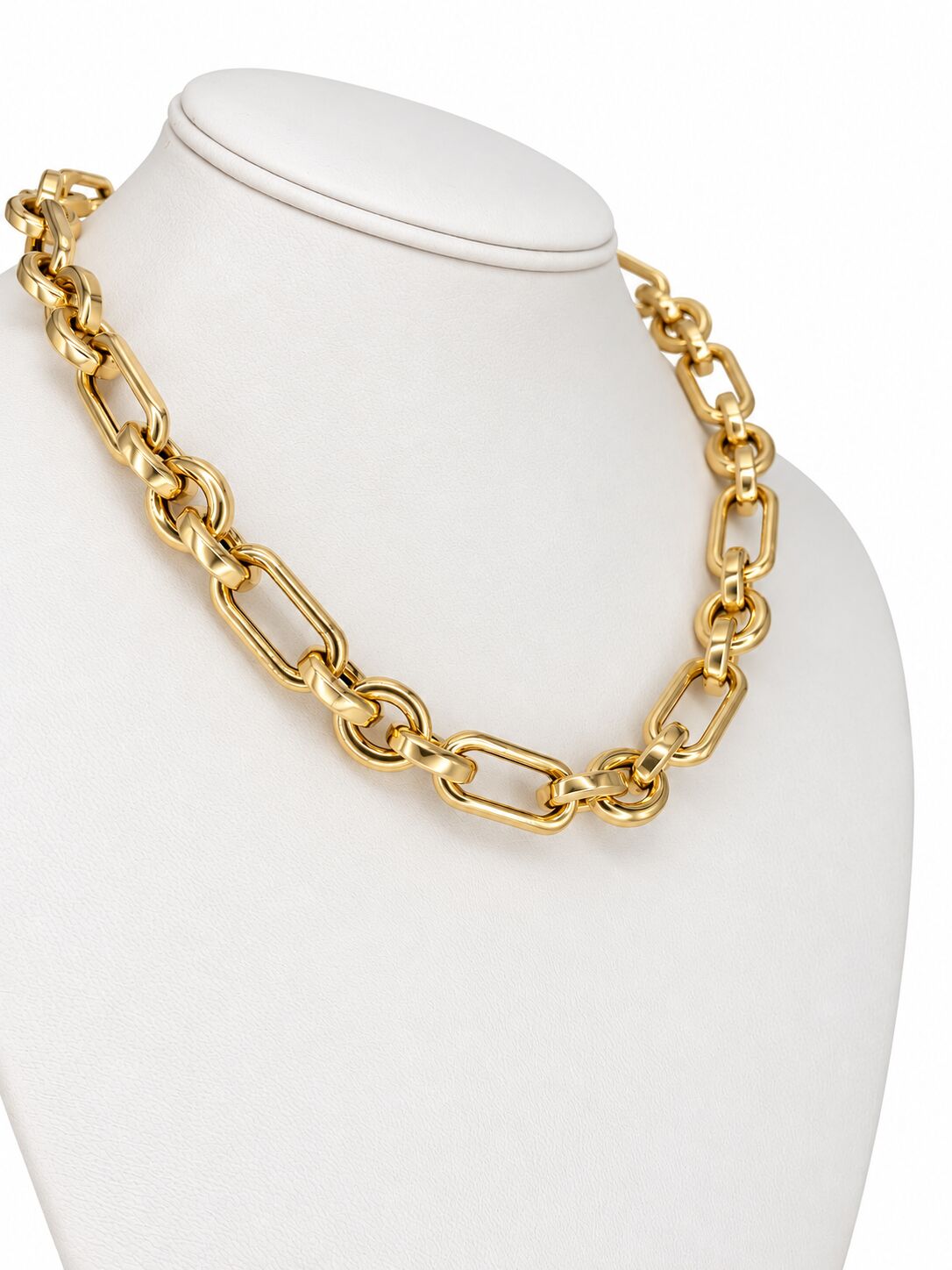 14K Yellow Gold Bold Oval and Paperclip Link Necklace, 11.7mm, 18", Made in Italy