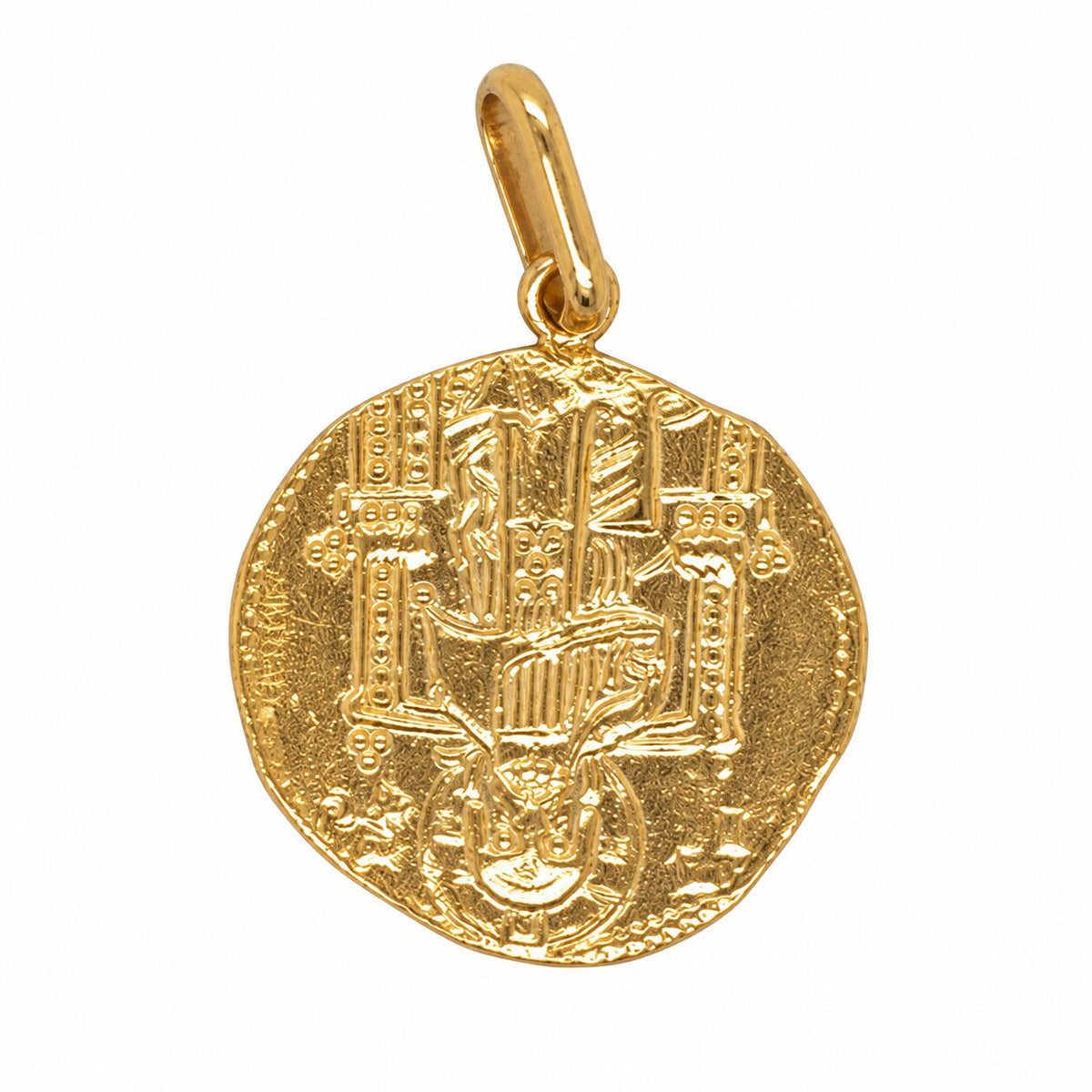 14K Yellow Gold Venetian Coin Medallion Pendant, Double-Sided, 19 × 21mm