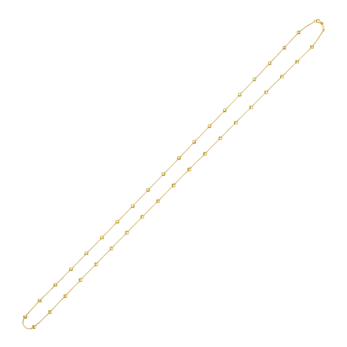 14K Yellow Gold Pyramid Bead Station Necklace, 38”