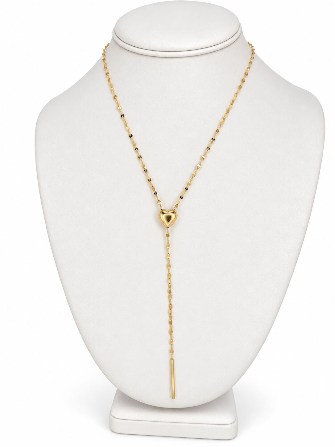 14K Yellow Gold Heart Mirror Link Lariat Necklace, Adjustable, 20”