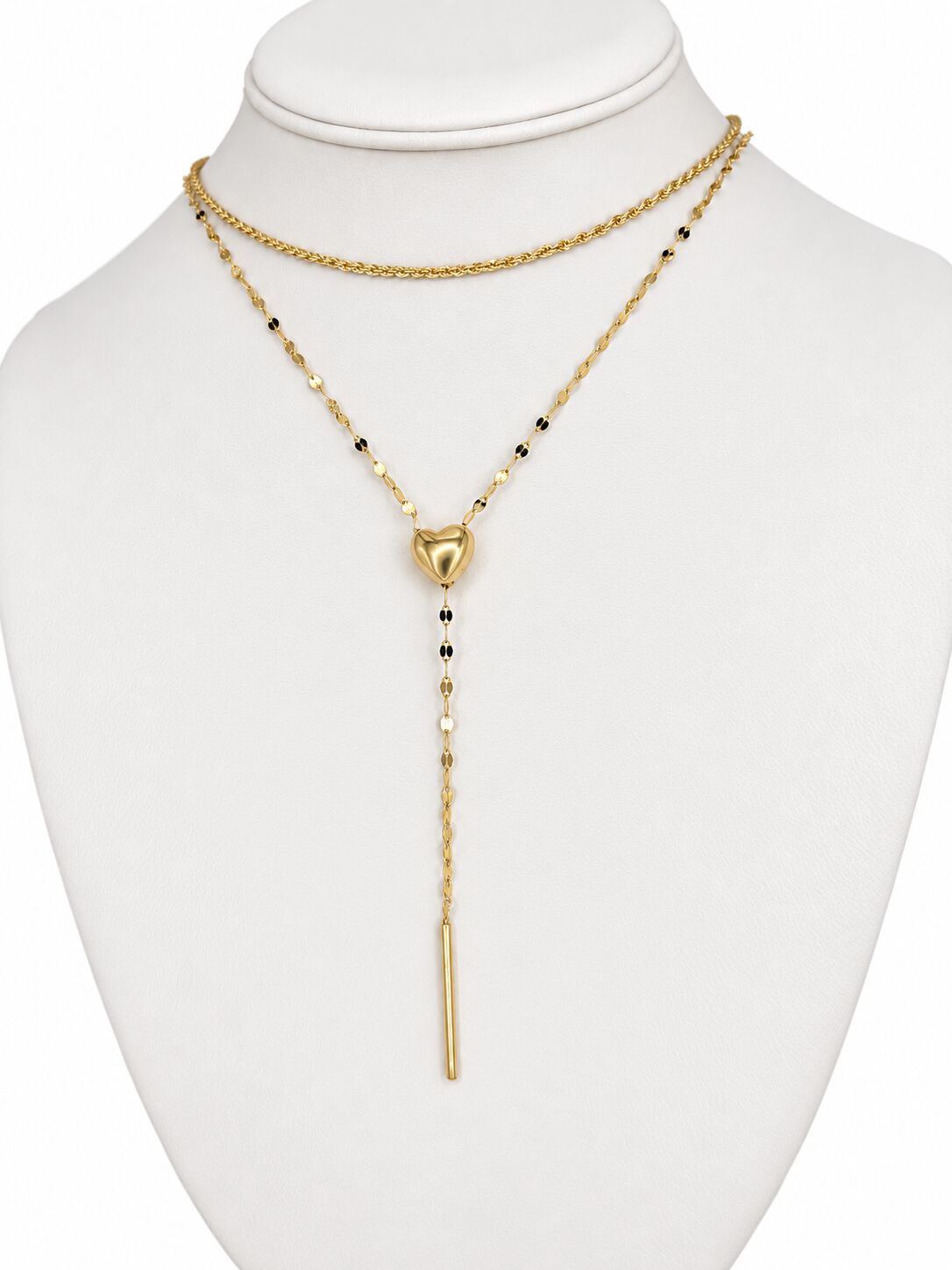 14K Yellow Gold Heart Mirror Link Lariat Necklace, Adjustable, 20”