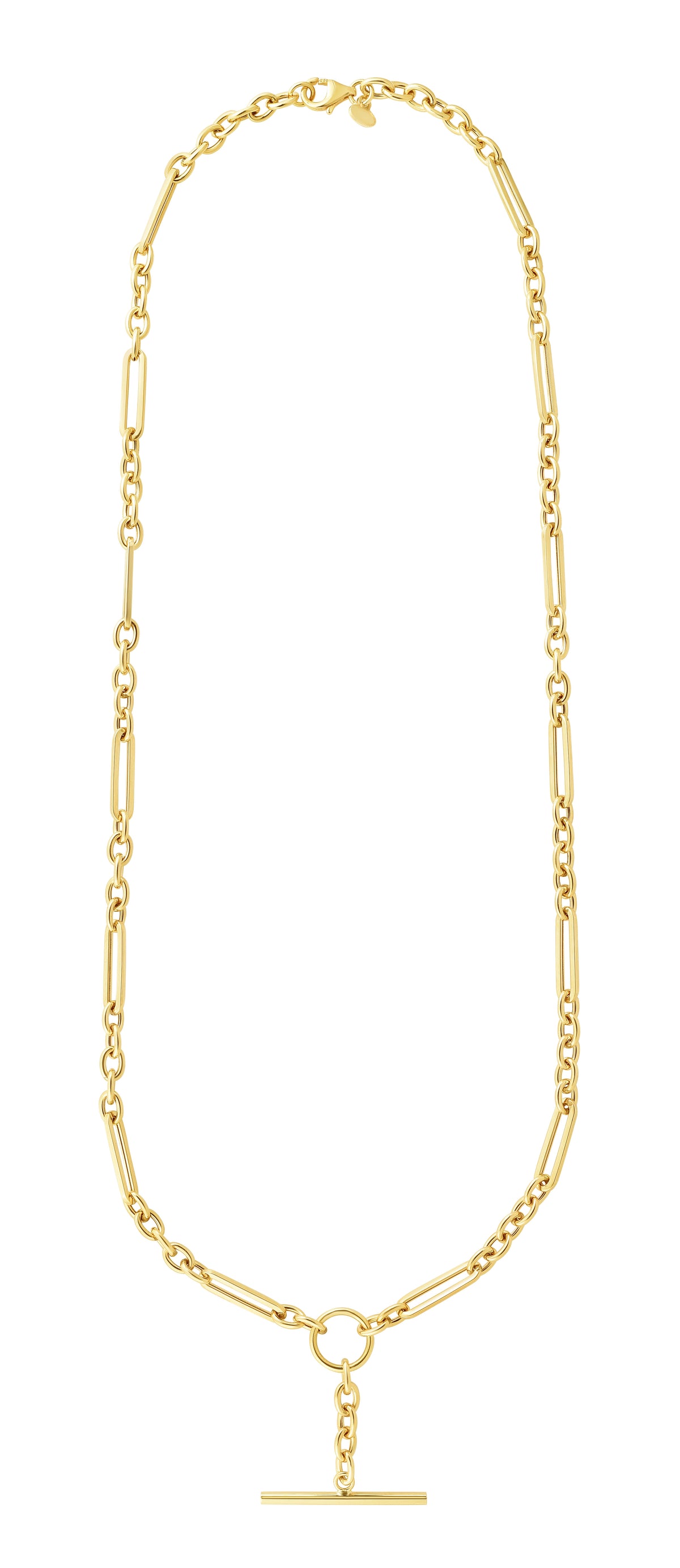 14K Yellow Gold Mixed Link T-Bar Drop Necklace, 18"