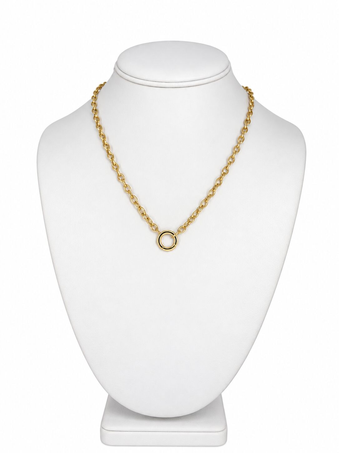 14K Yellow Gold Oval Link Charm Holder Necklace, 4mm, 18"