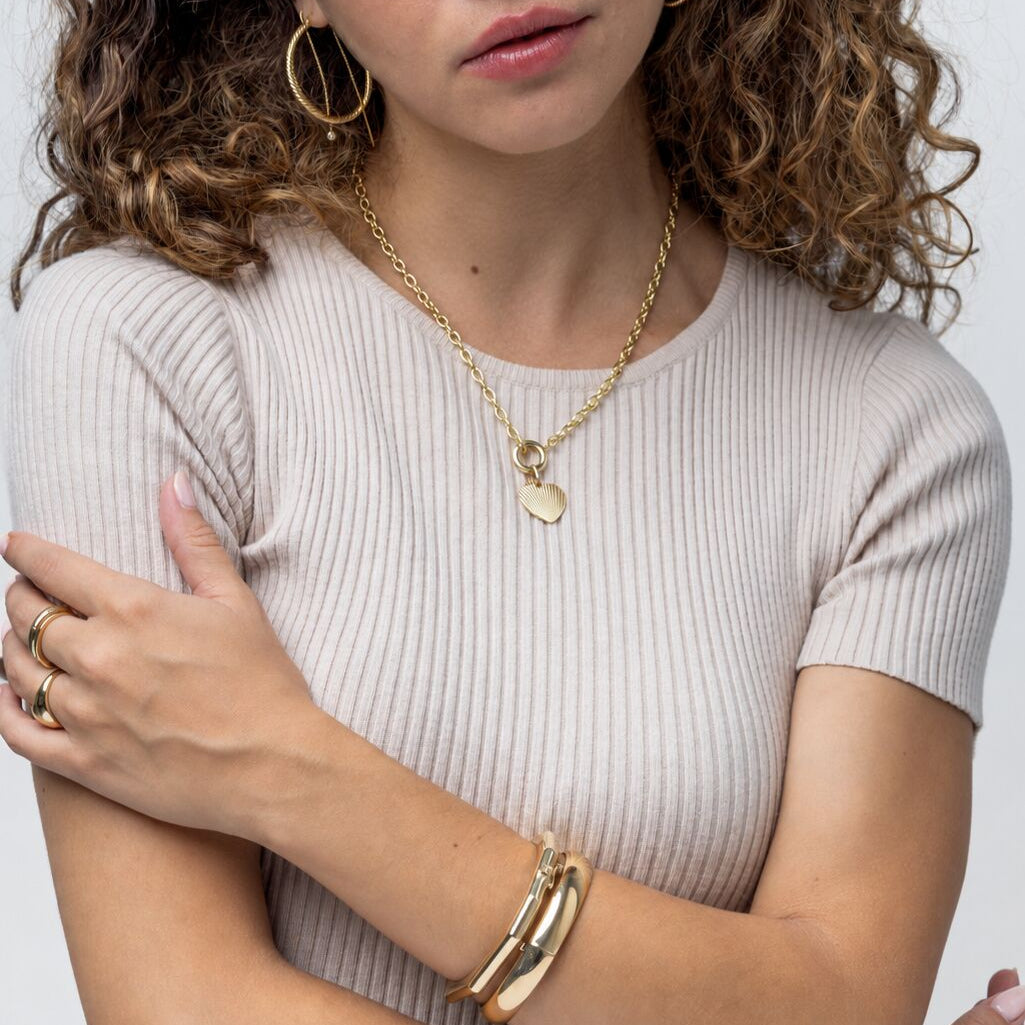 14K Yellow Gold Oval Link Charm Holder Necklace, 4mm, 18"