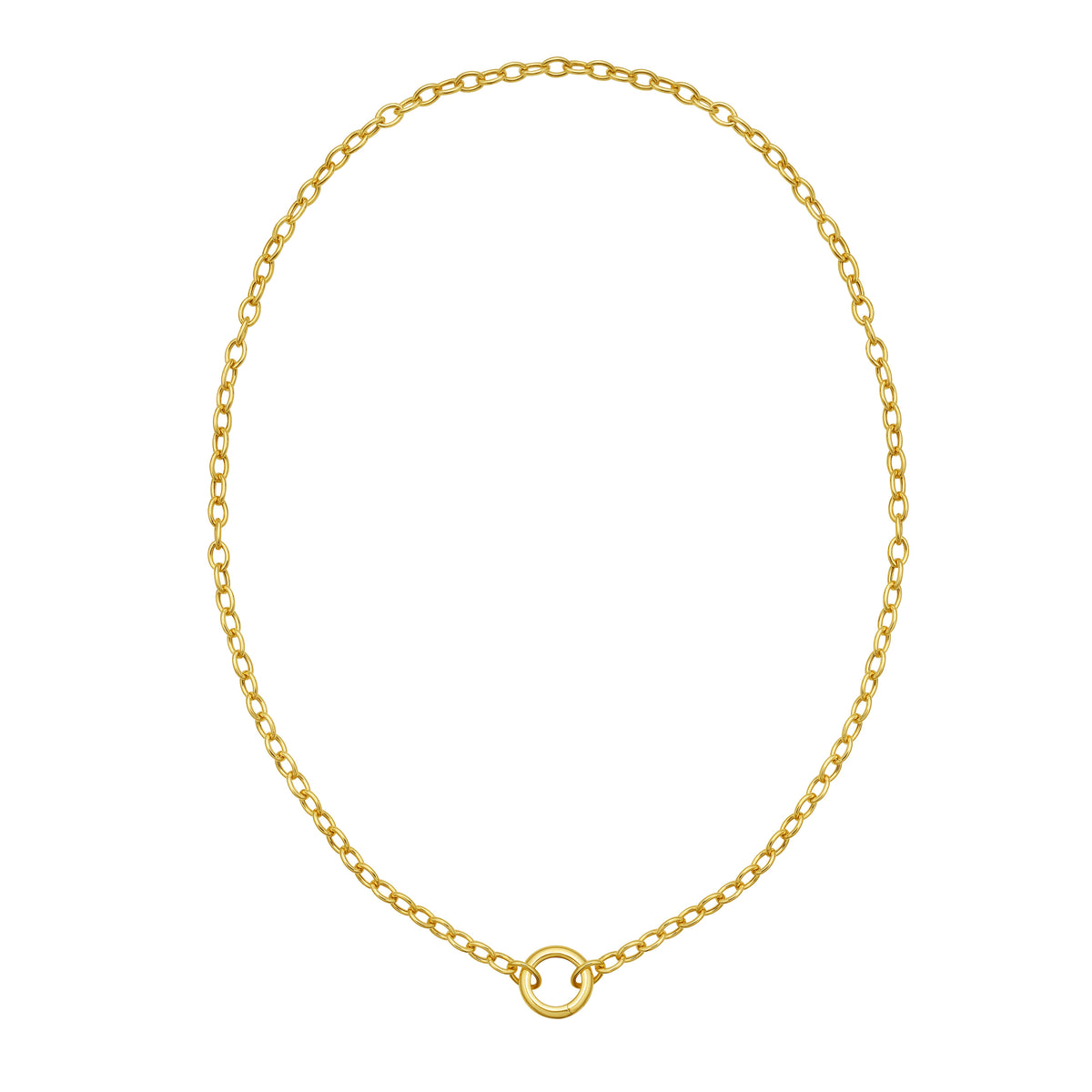 14K Yellow Gold Oval Link Charm Holder Necklace, 4mm, 18"