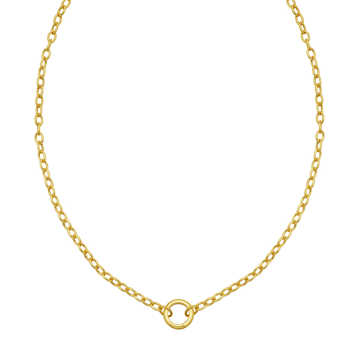 14K Yellow Gold Oval Link Charm Holder Necklace, 4mm, 18"