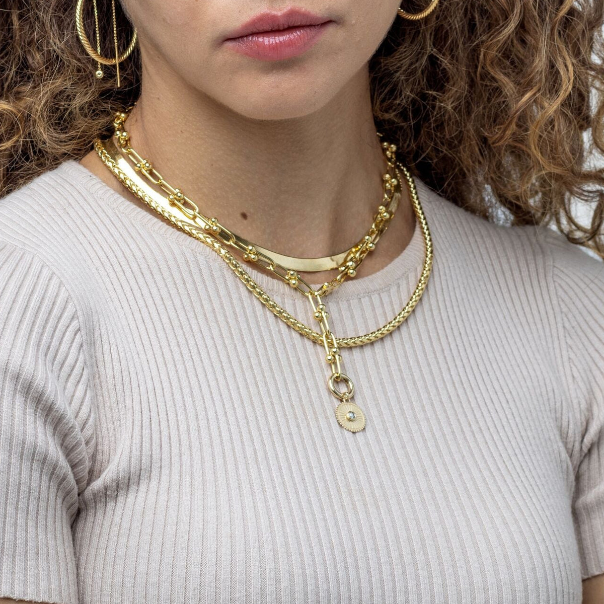 14K YELLOW GOLD PUSH LOCK CLASP , CHARM HOLDER, CHAIN CONNECTOR