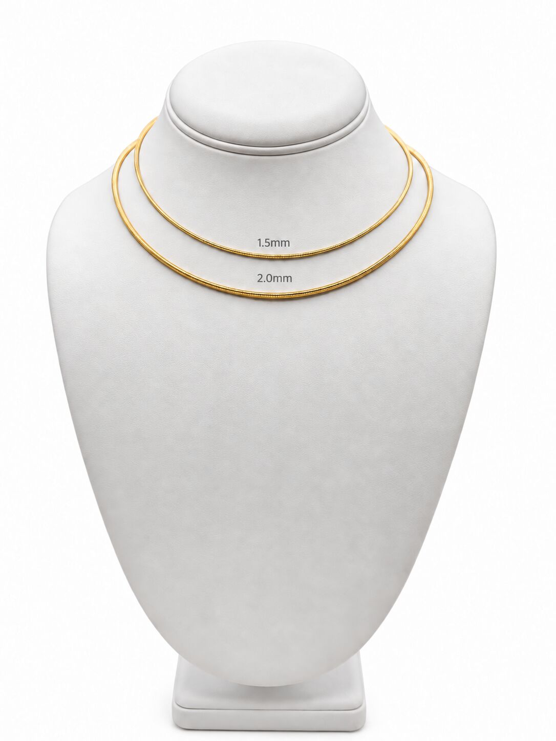 14K Yellow Gold Round Omega Necklace, Adjustable 14–16", 1.5mm or 2mm, Made in Italy