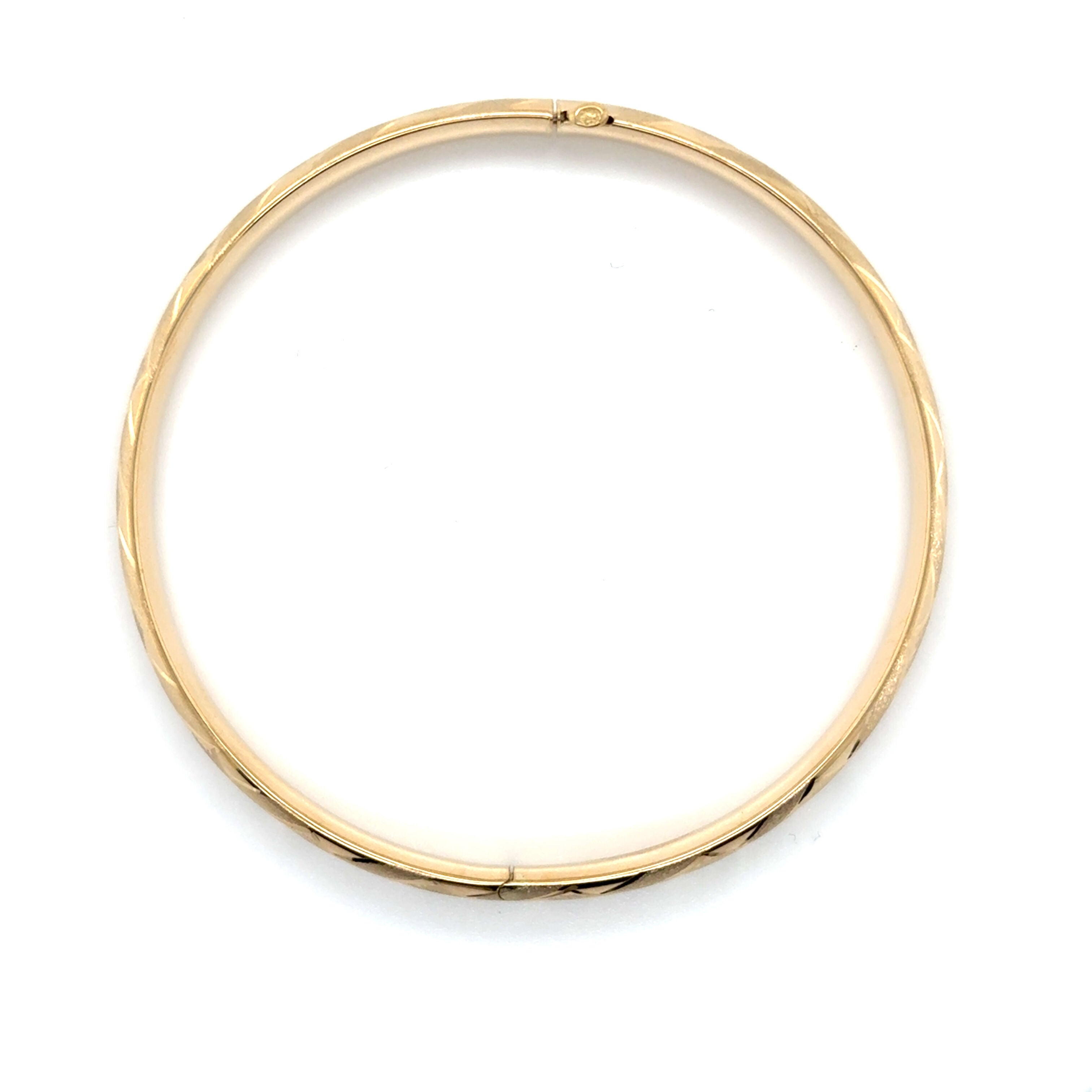 6mm wide 14K Gold Basketweave Bangle featuring secure box clasp, a durable and water-resistant piece for milestone celebrations
