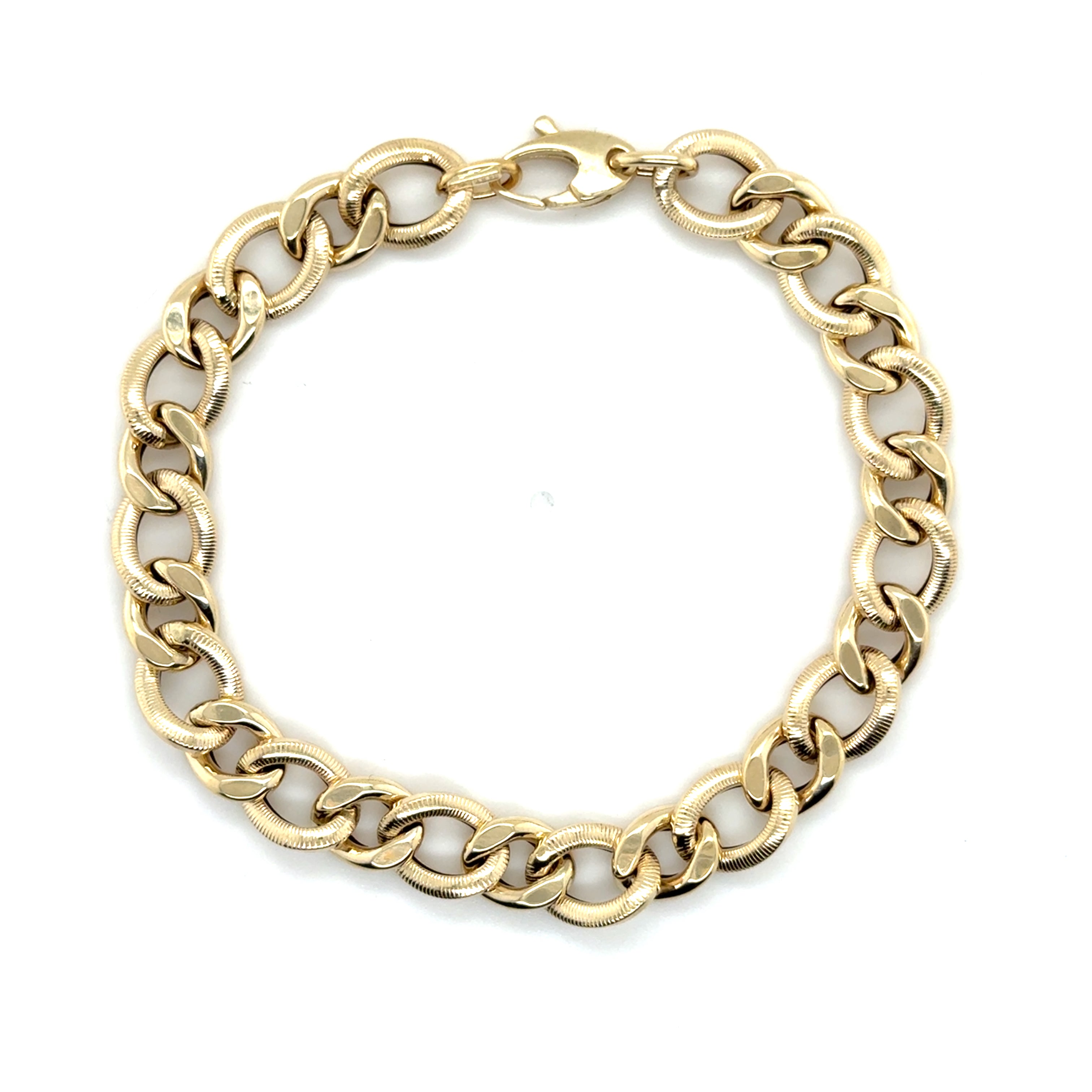 14K Solid Gold Oval Link Bracelet Twisted Textured Links – Chunky, Polished, Dimensional