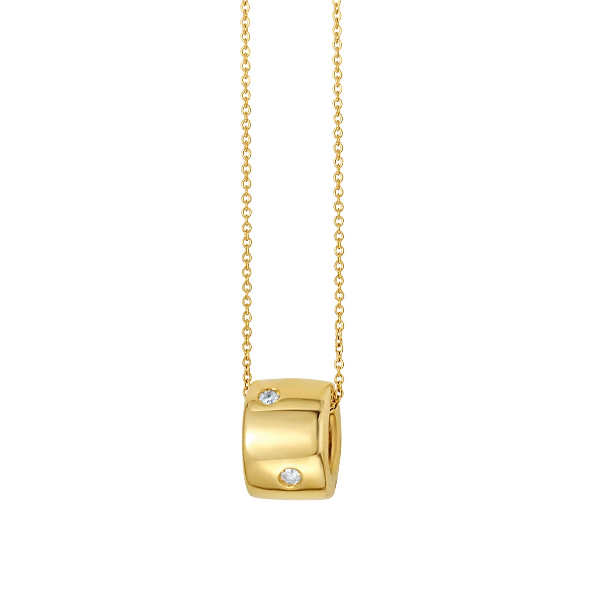 14K Solid Gold Diamond Barrel Pendant Necklace – Adjustable, Minimalist, Elegant