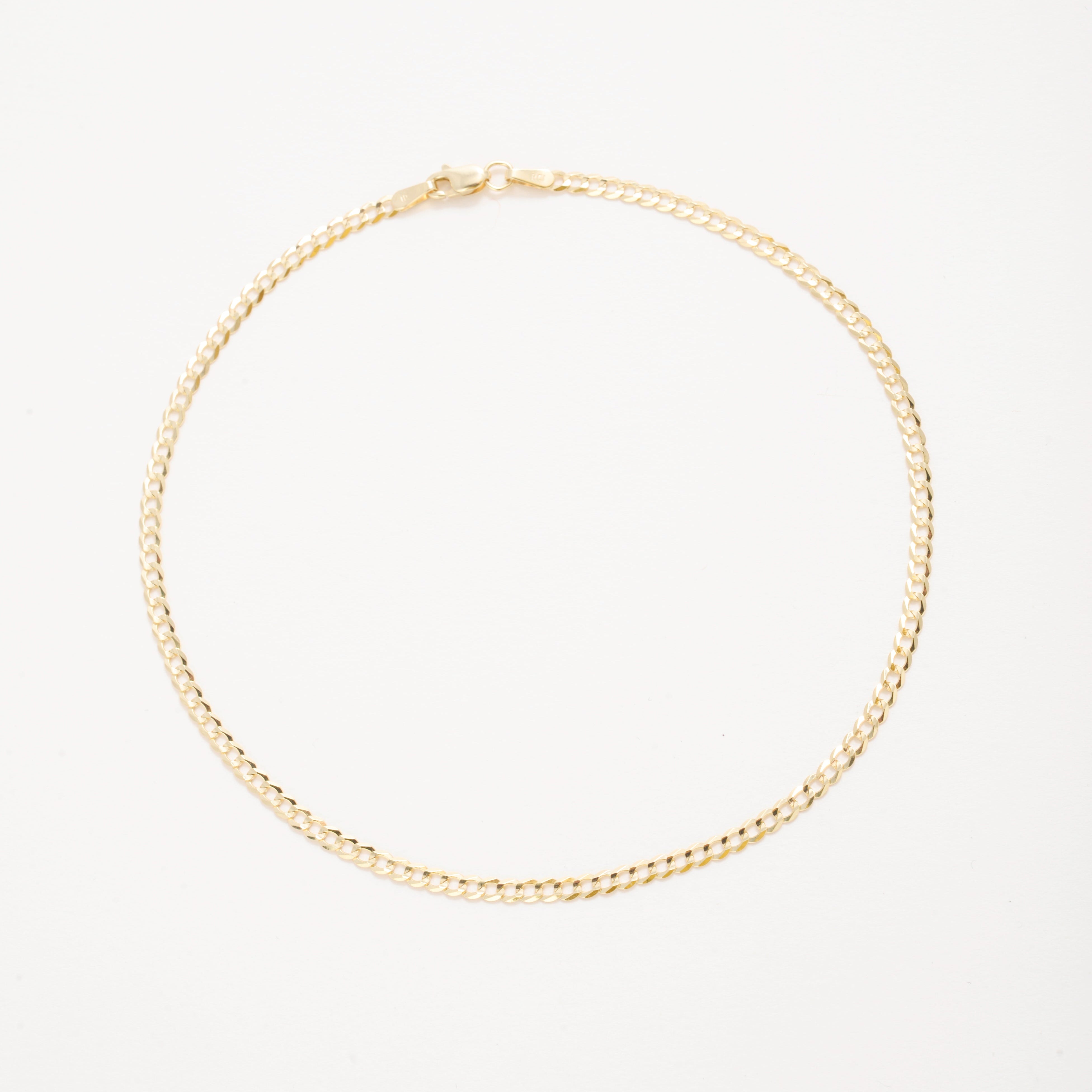 14K Solid Gold Classic Curb Link Anklet Chain 10 Inch 2.6mm thick with lobster clasp