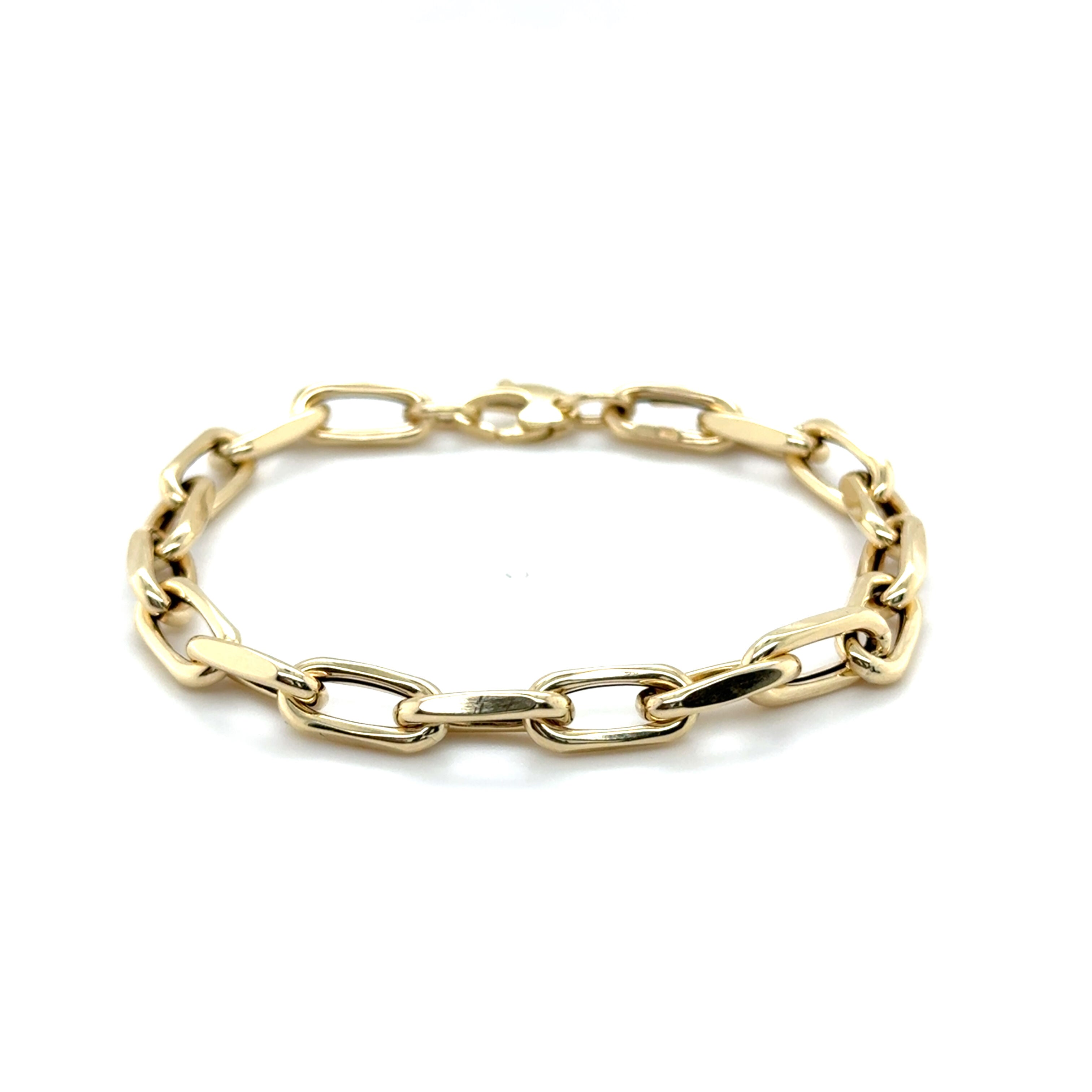 Elegant 14K yellow gold chunky 6mm faceted cable link bracelet with a lightweight hollow design, offering bold style and comfort. A versatile fine jewelry piece for birthdays, anniversaries, weddings, or everyday wear.
