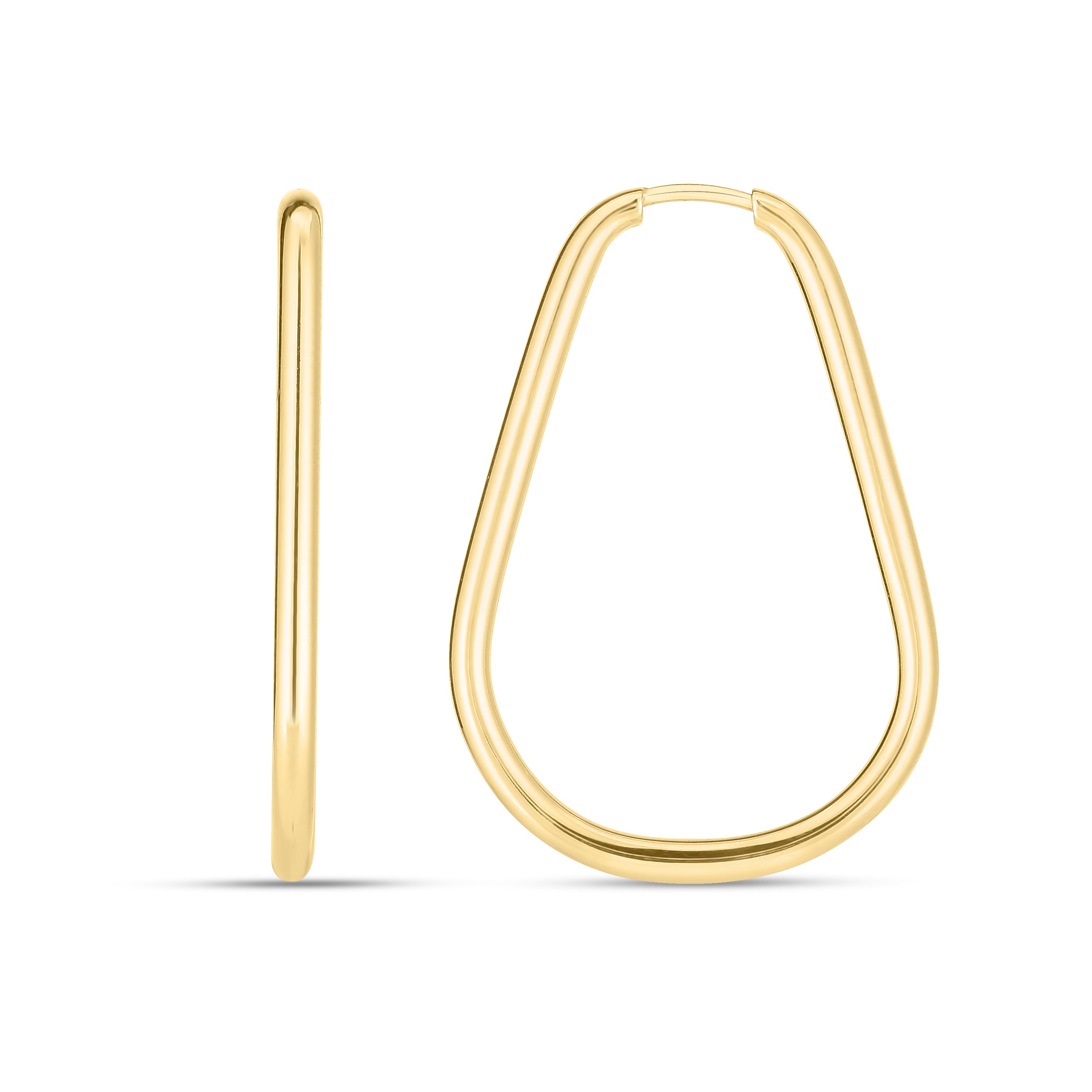 14K Gold Open Teardrop Hoop Earrings: Endless Closure