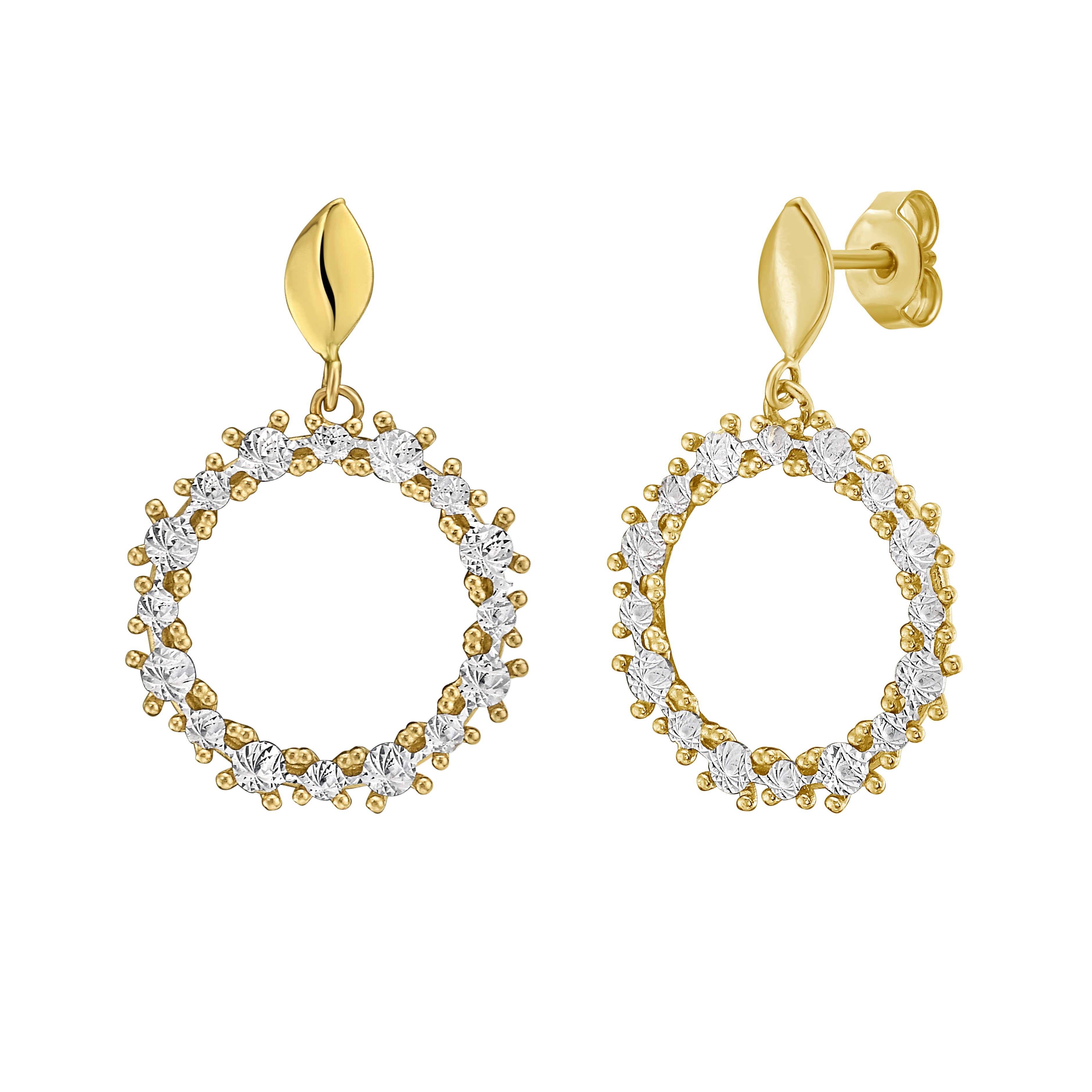 14K Two-Tone Gold Halo Drop Earrings – Radiant, Elegant, Timeless
