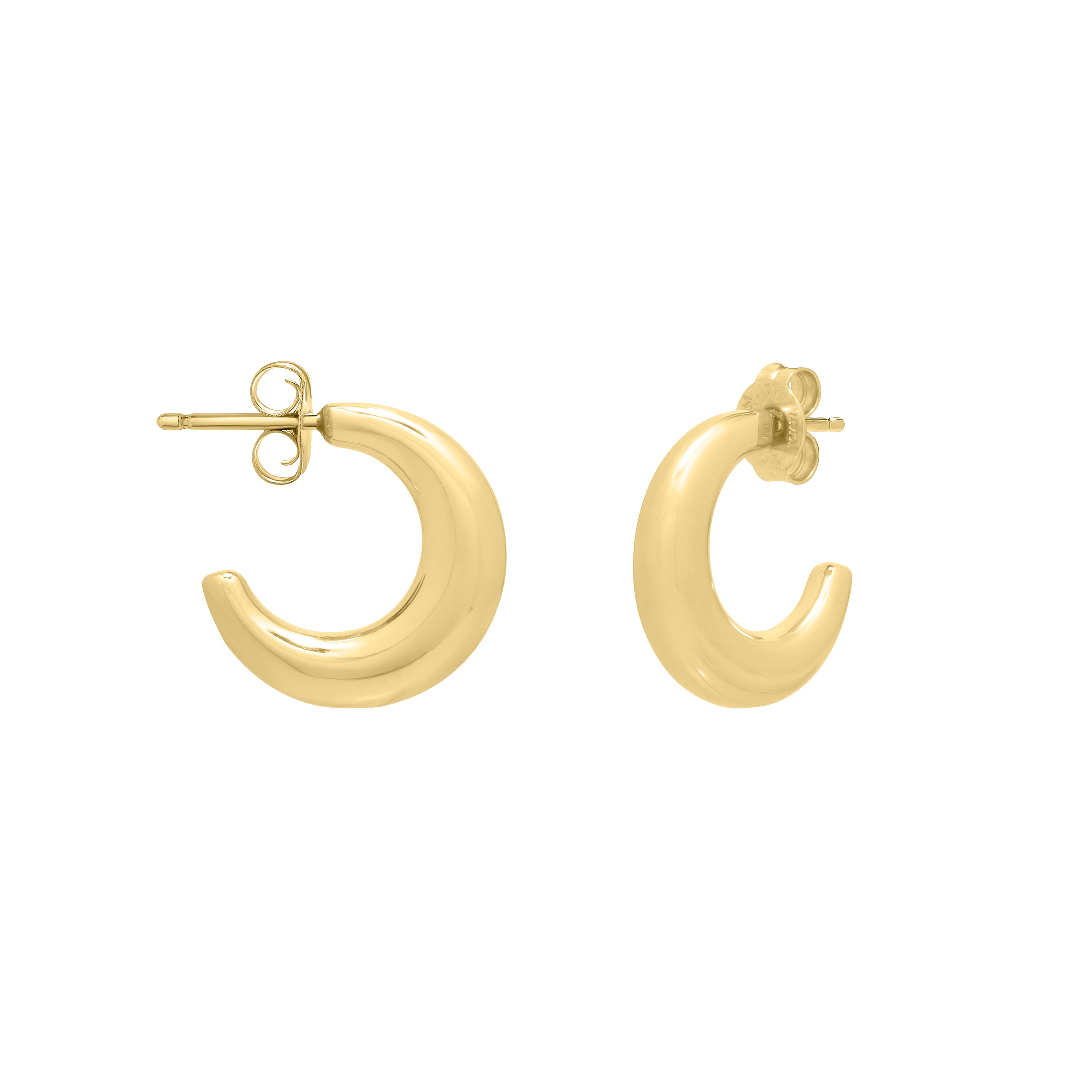 14k yellow gold small puffed crescent c-hoop earrings