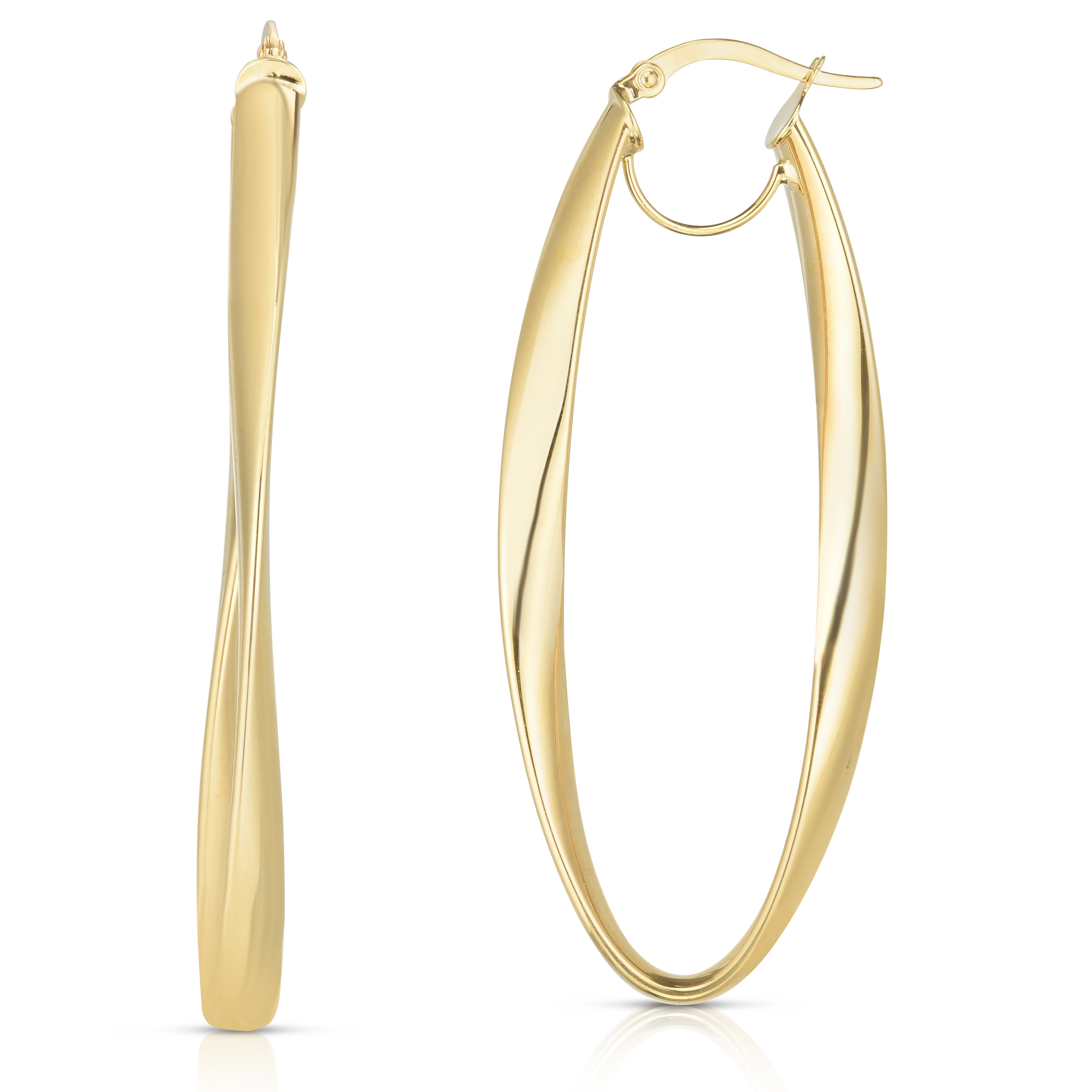 14K Gold Large Twist Oval Hoop Earrings