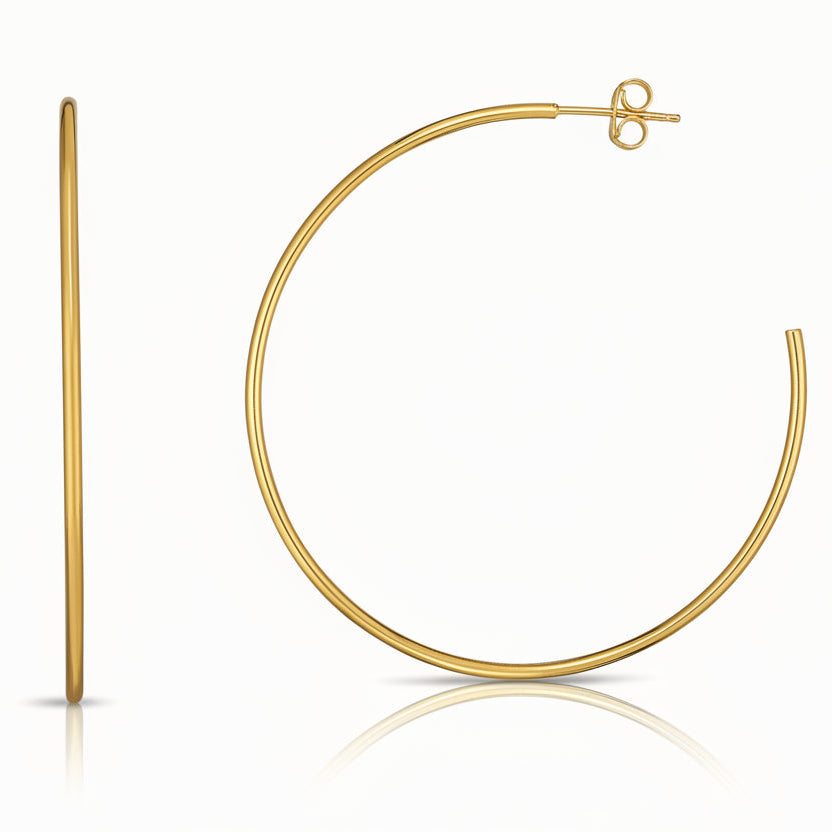 14K Gold Thin 50mm C-Hoops: Yellow or White Gold