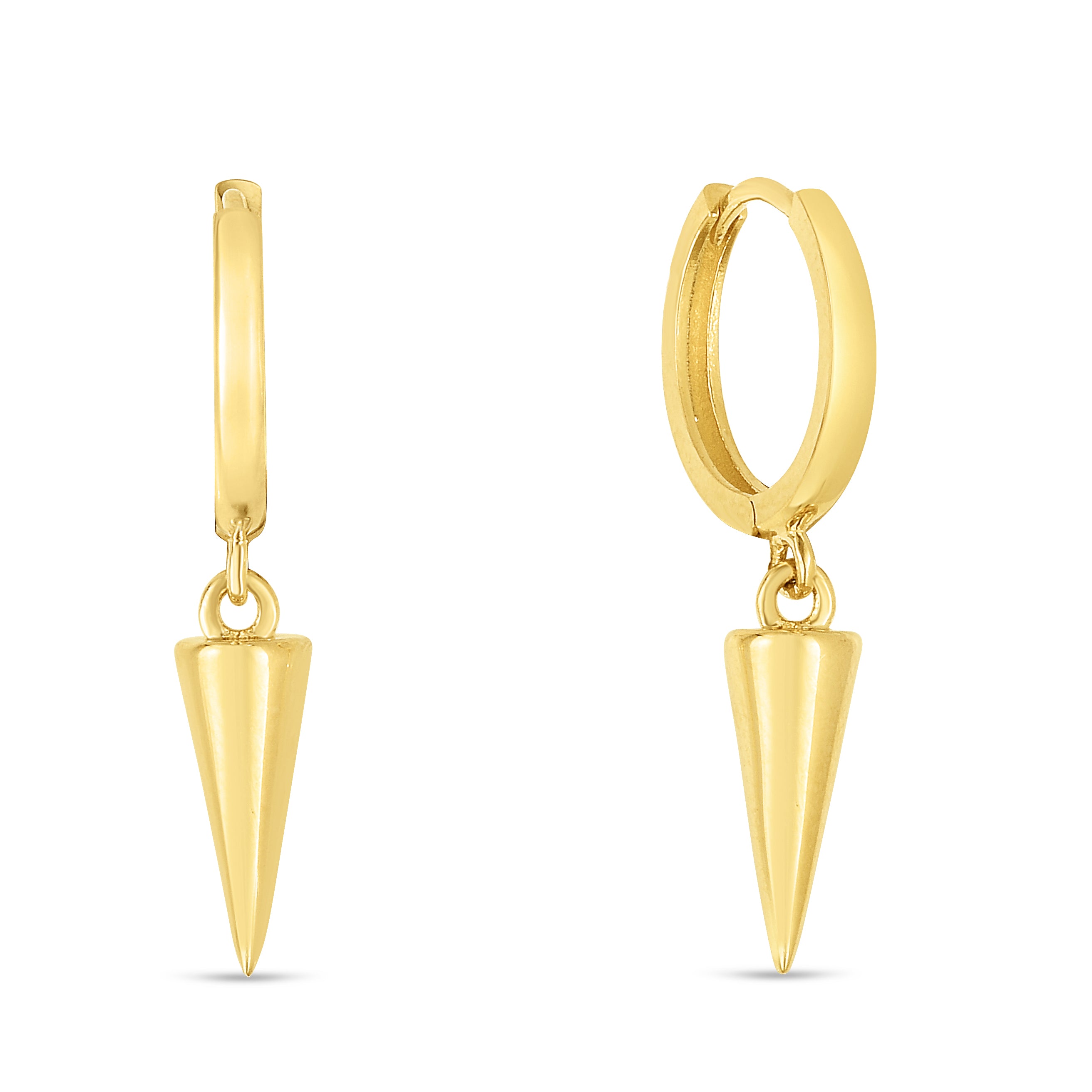 14K Gold Spike Drop Hoop Earrings