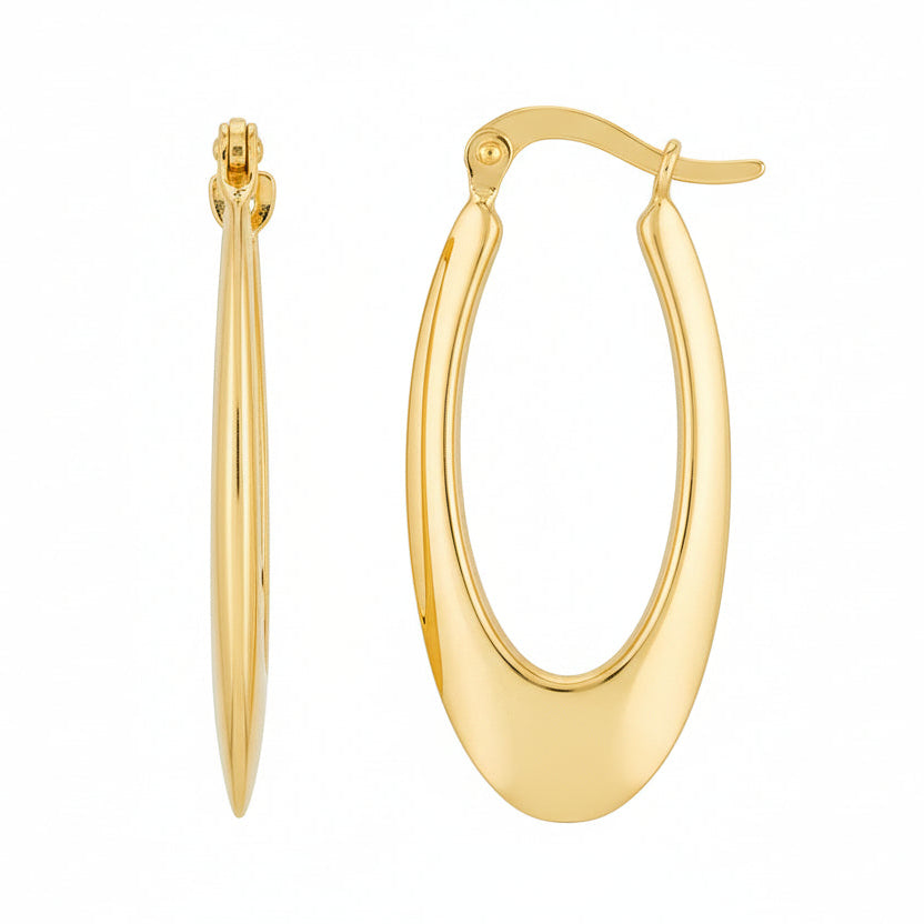 14k gold graduated oval hoops on white background