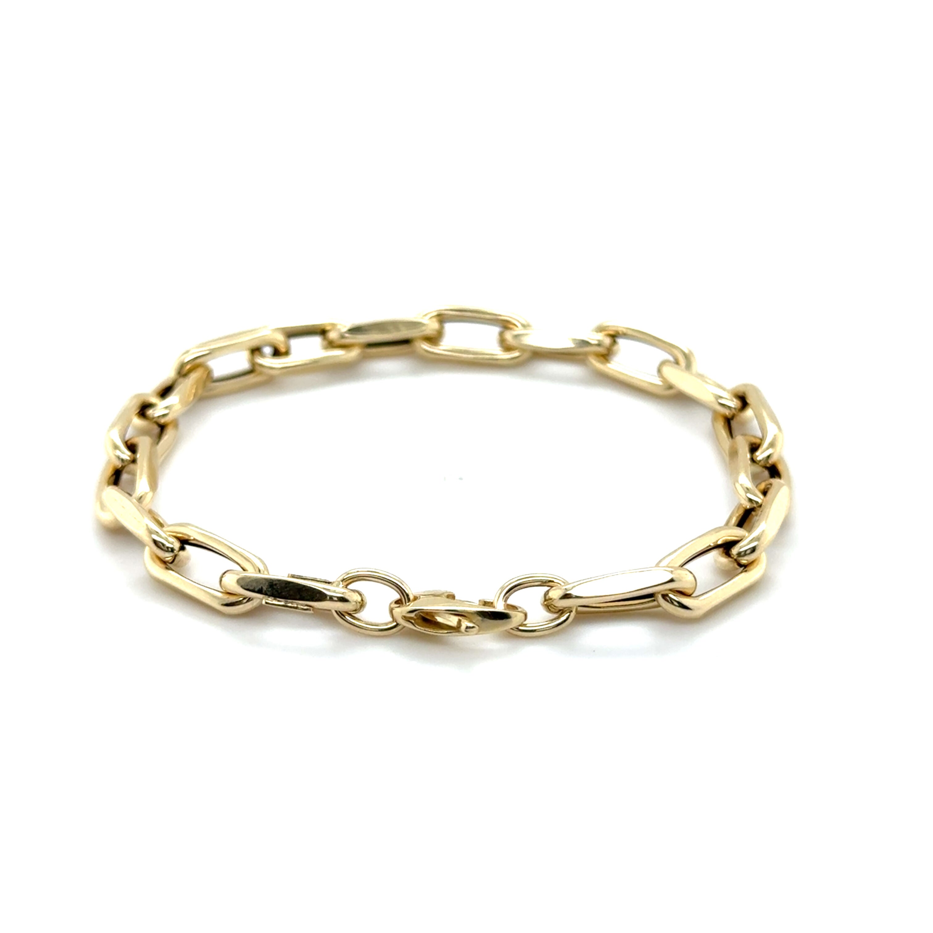 Elegant 14K yellow gold chunky 6mm faceted cable link bracelet with a lightweight hollow design, offering bold style and comfort. A versatile fine jewelry piece for birthdays, anniversaries, weddings, or everyday wear.