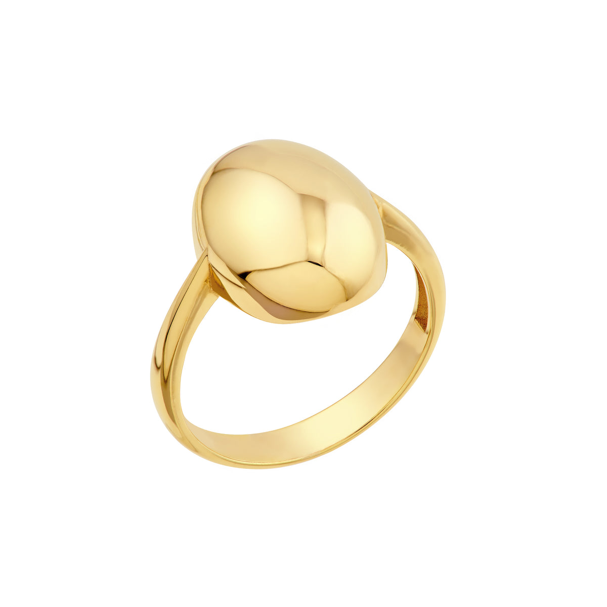 14K yellow gold oval statement ring featuring a rounded puffy design and high-polish finish