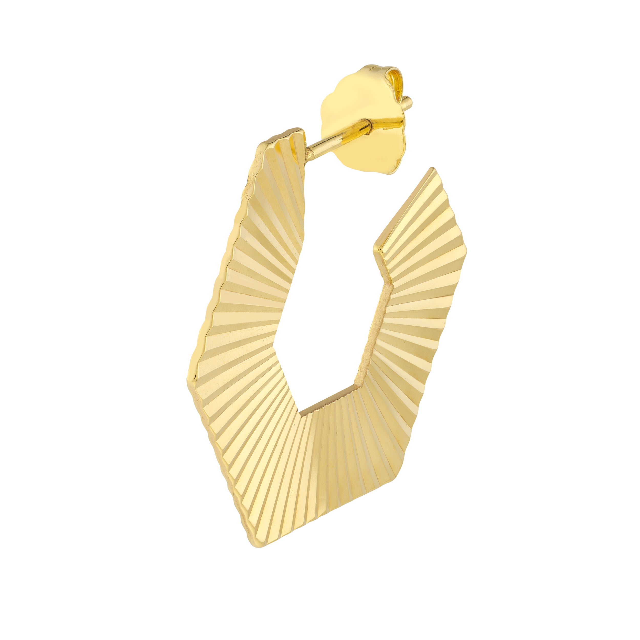 14K Gold Textured Hexagon Post Hoops