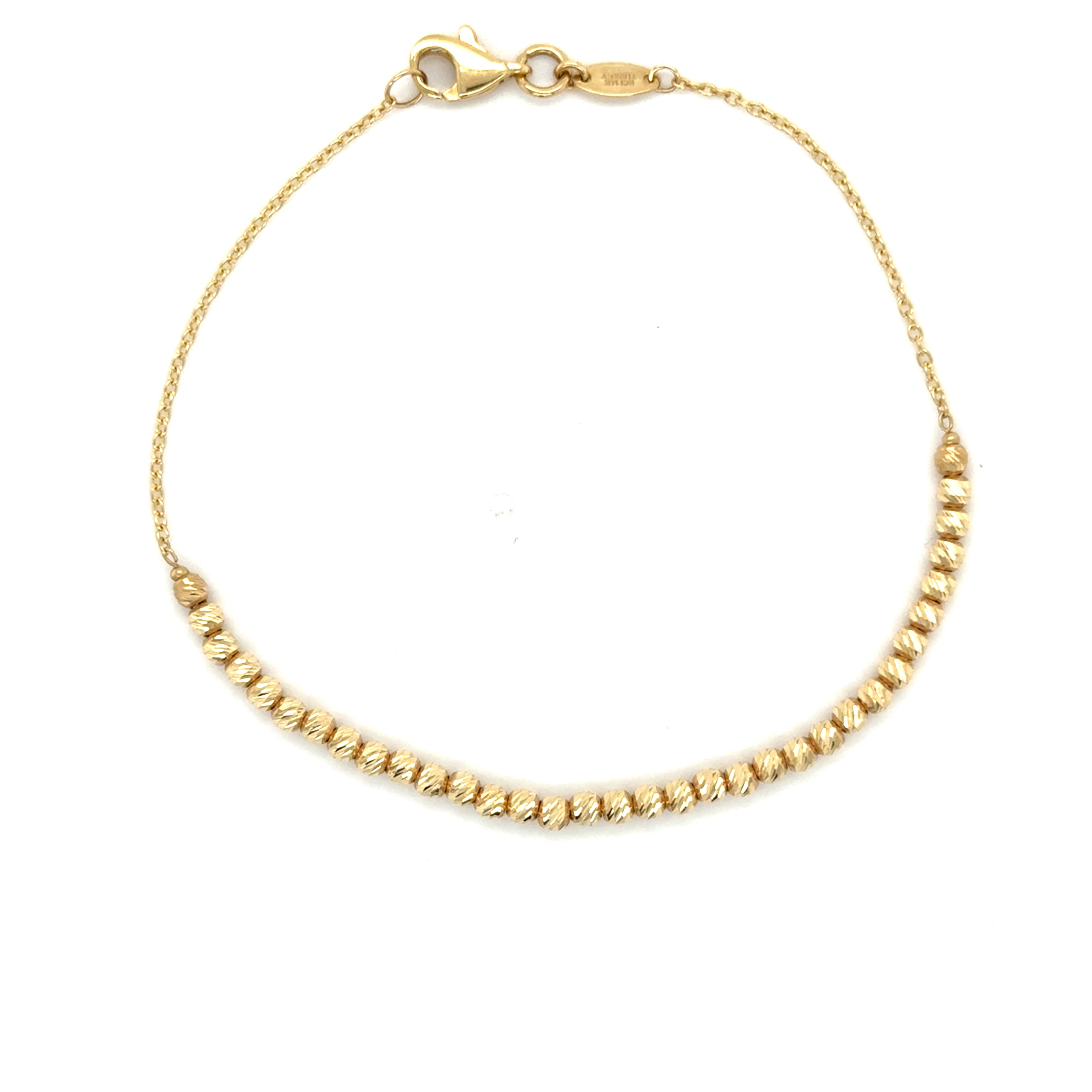 14K Solid Gold Diamond Cut Bead Bracelet – Textured, Elegant, Polished