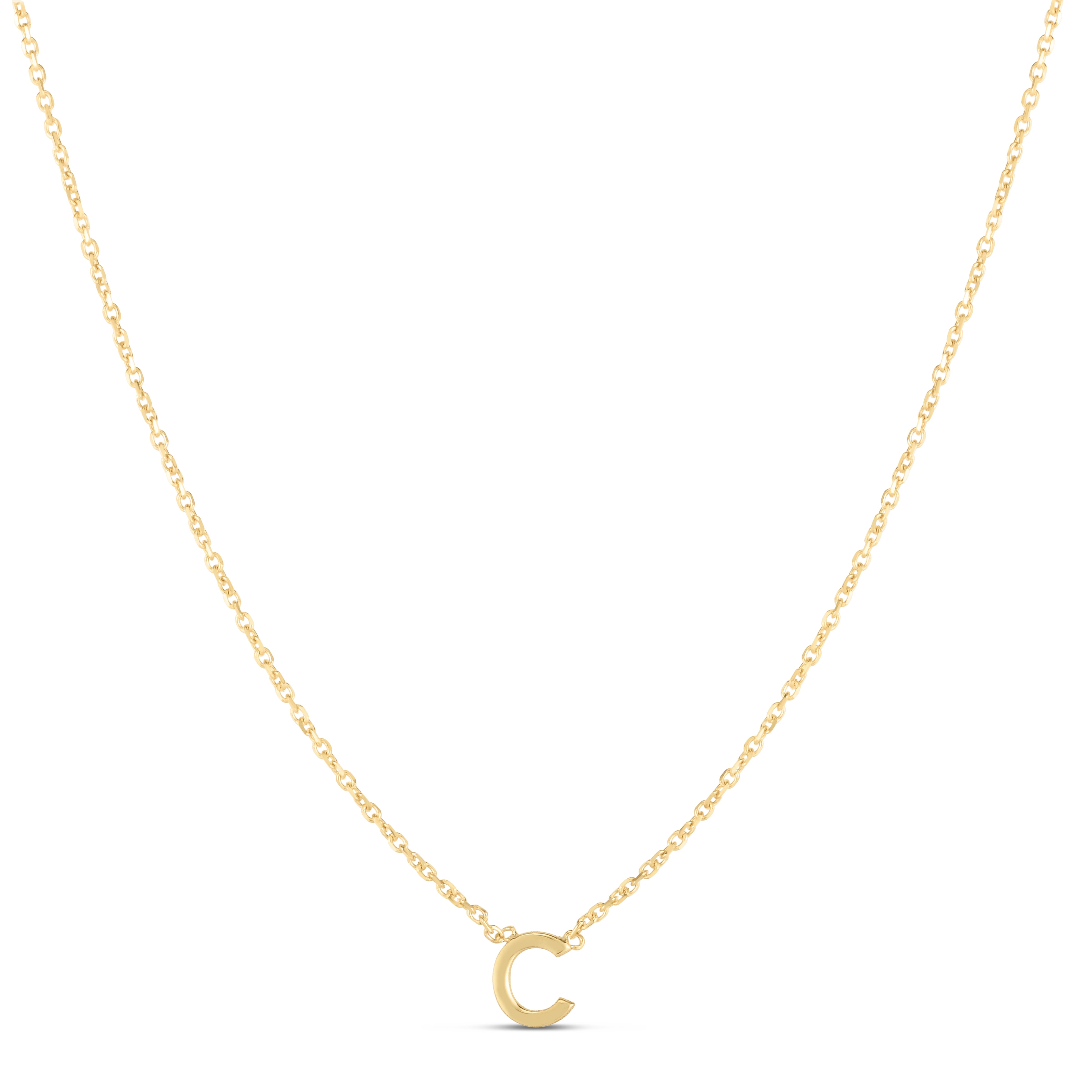 14K Gold Dainty Mini Initial Necklace: 18" Adjustable At 16"