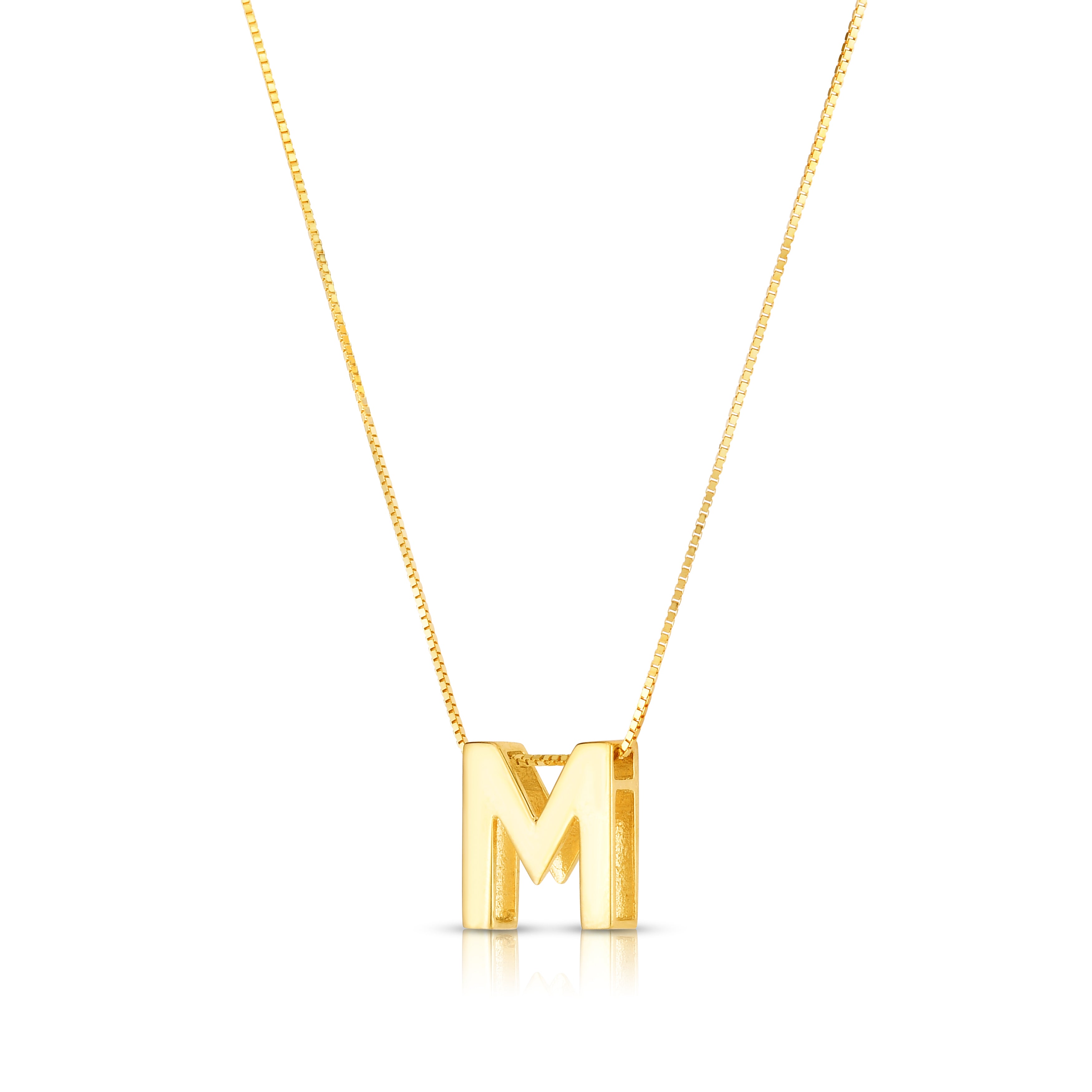 14K Gold Block Initial Pendant Necklace: 16-18" Adjustable