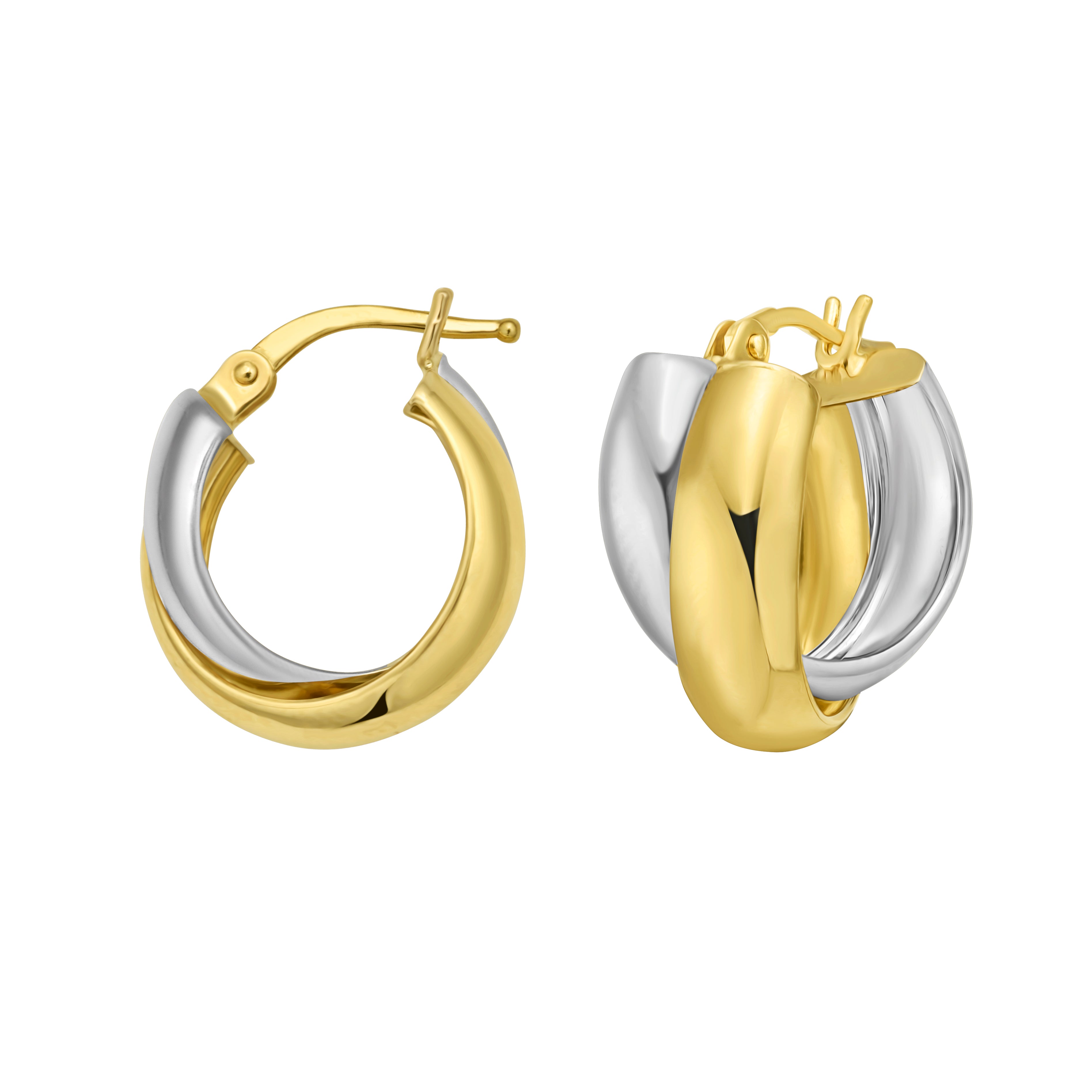 14K Two-Tone Gold Chunky Interlocking Hoop Earrings