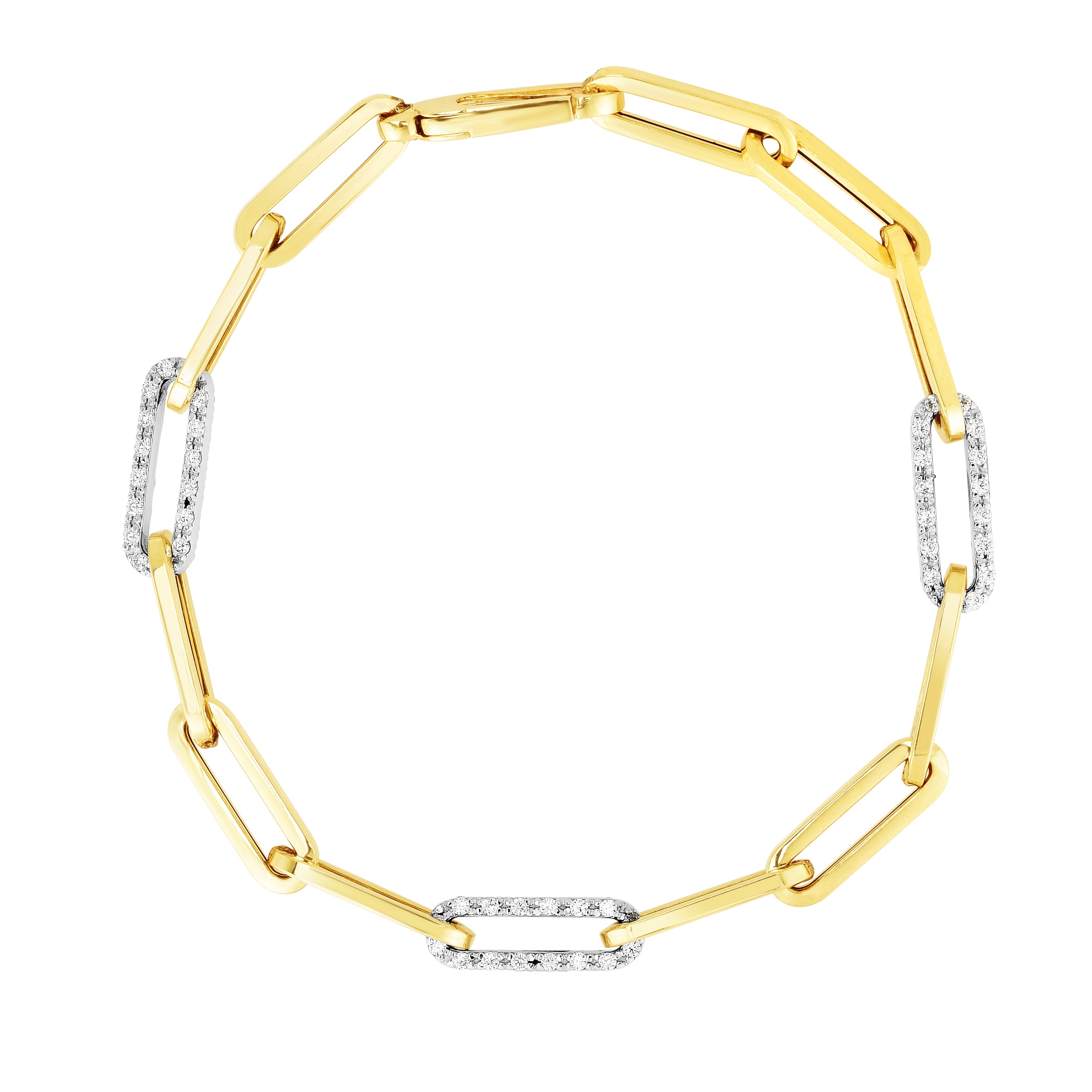 14K Yellow Gold Diamond Paperclip Bracelet, 1.00 CTW