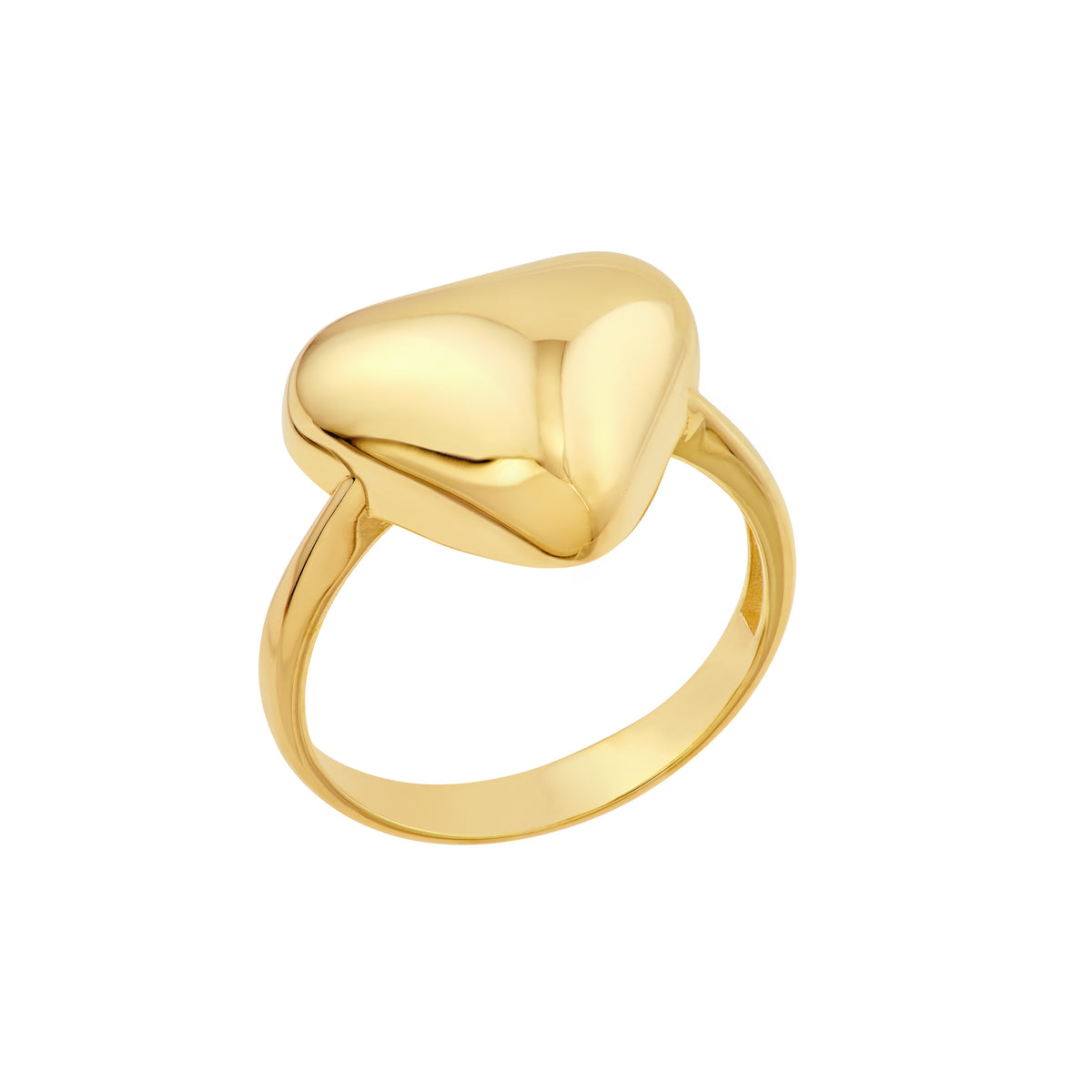 Close-up product image of 14K gold puffy triangle ring with sculptural triangle top and polished band