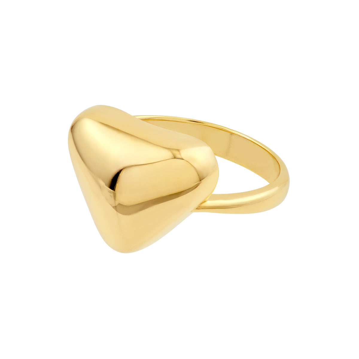 14K yellow gold puffy triangle statement ring with smooth polished rounded triangle design and sleek gold band